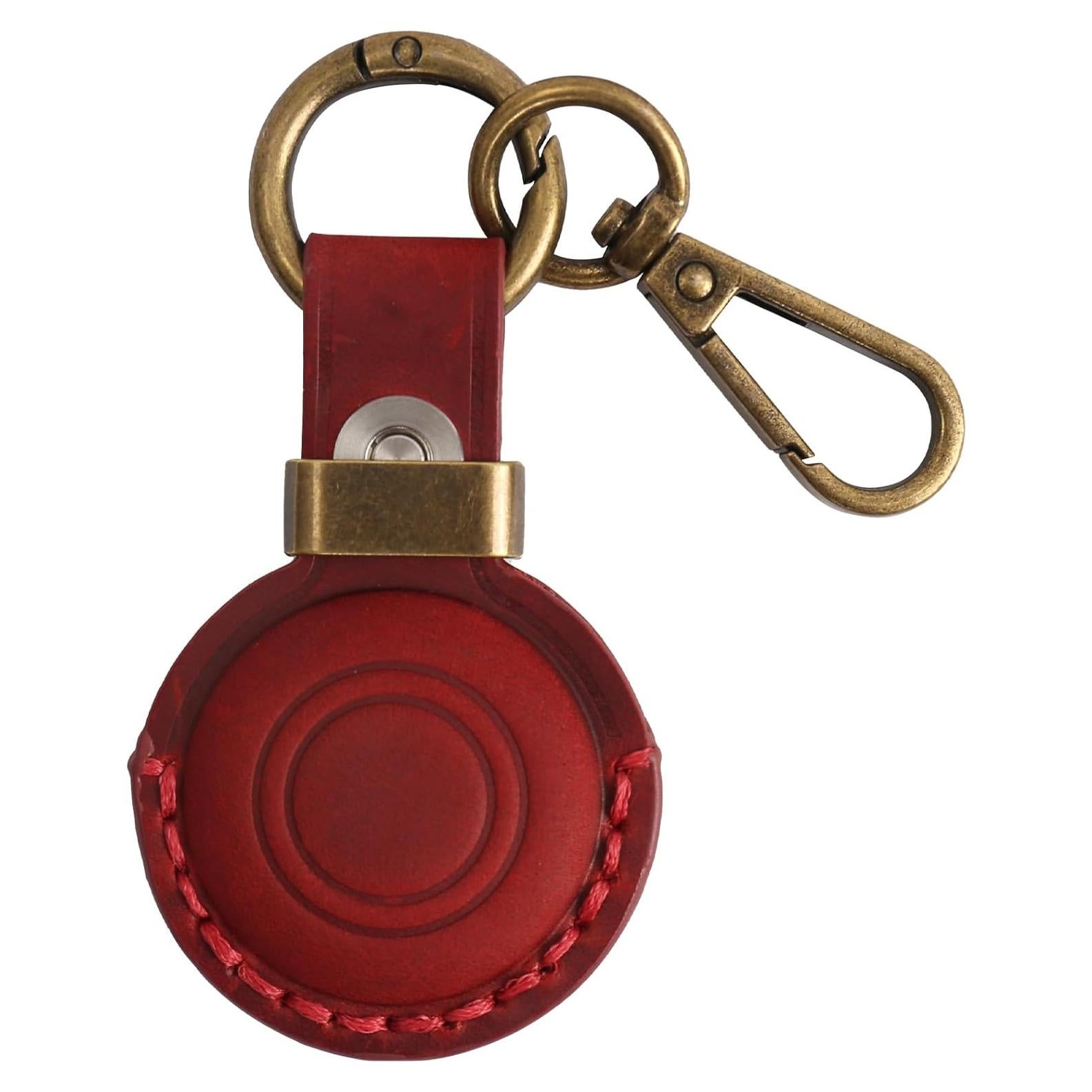 Funda de Cuero Genuino para AirTag MAILADA Rojo Vino