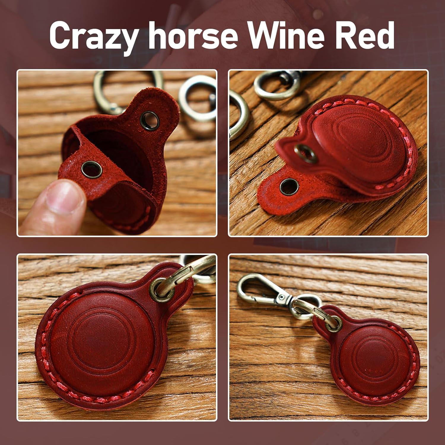 Funda de Cuero Genuino para AirTag MAILADA Rojo Vino