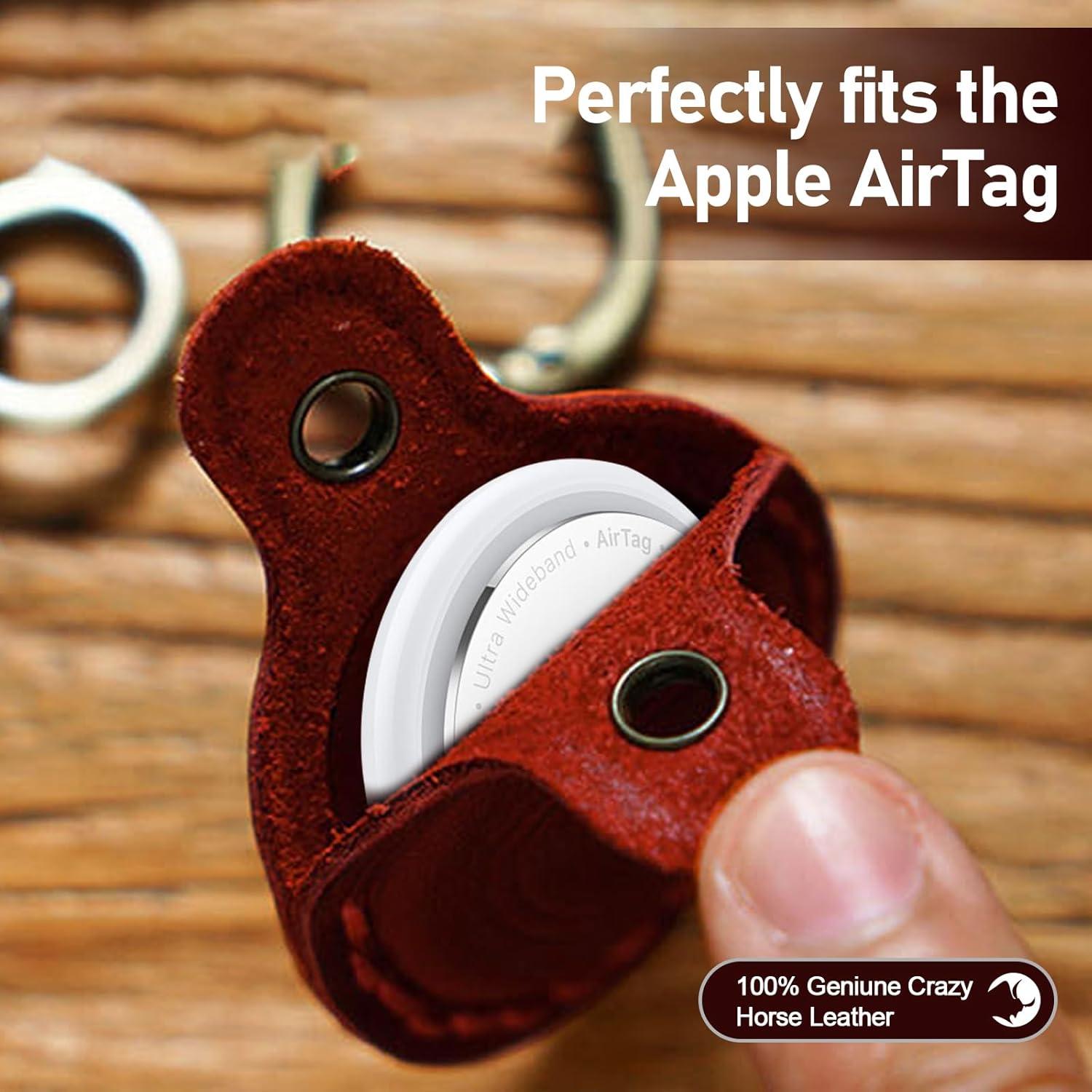 Funda de Cuero Genuino para AirTag MAILADA Rojo Vino