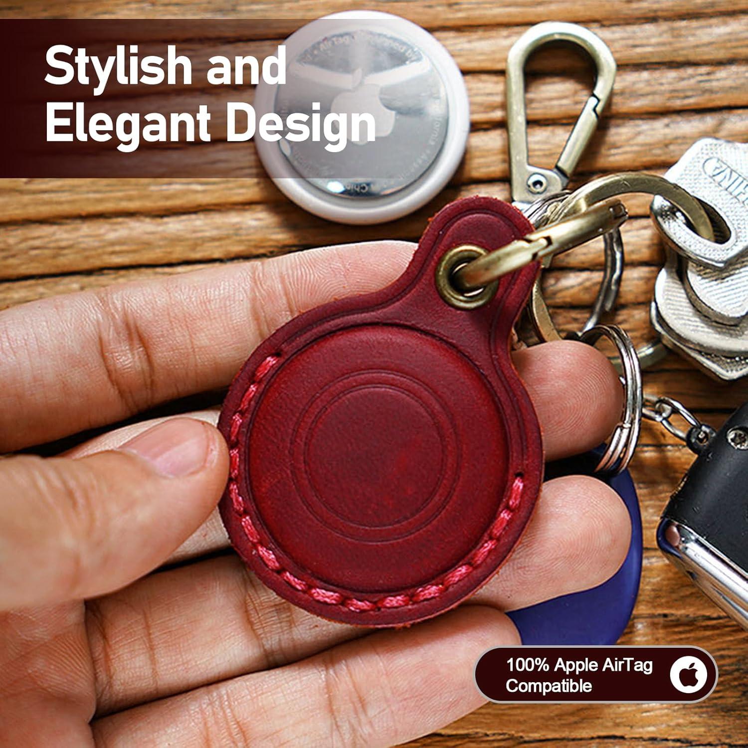 Funda de Cuero Genuino para AirTag MAILADA Rojo Vino