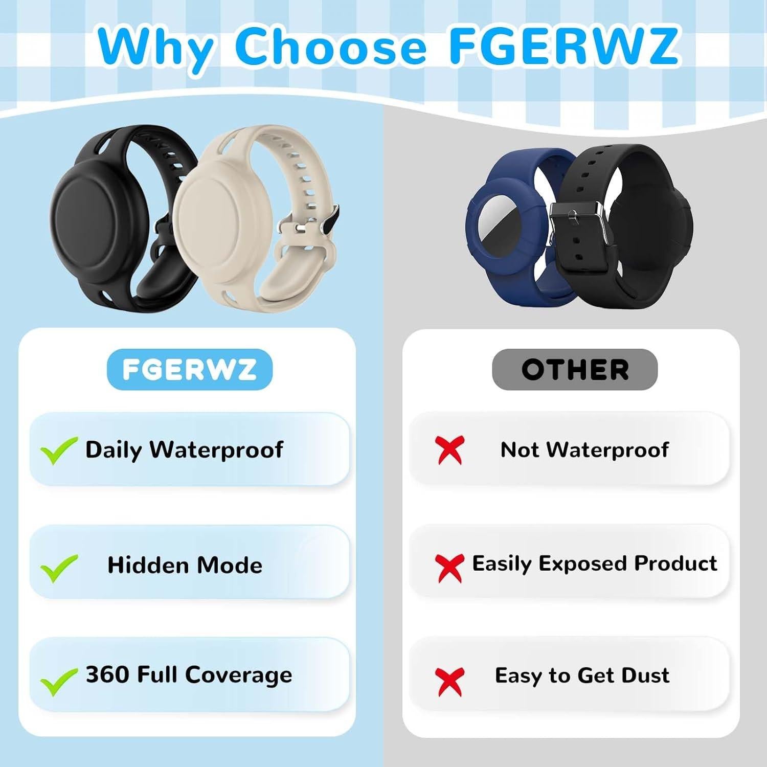 Paquete de 4 pulseras AirTag FGERWZ para niños impermeables