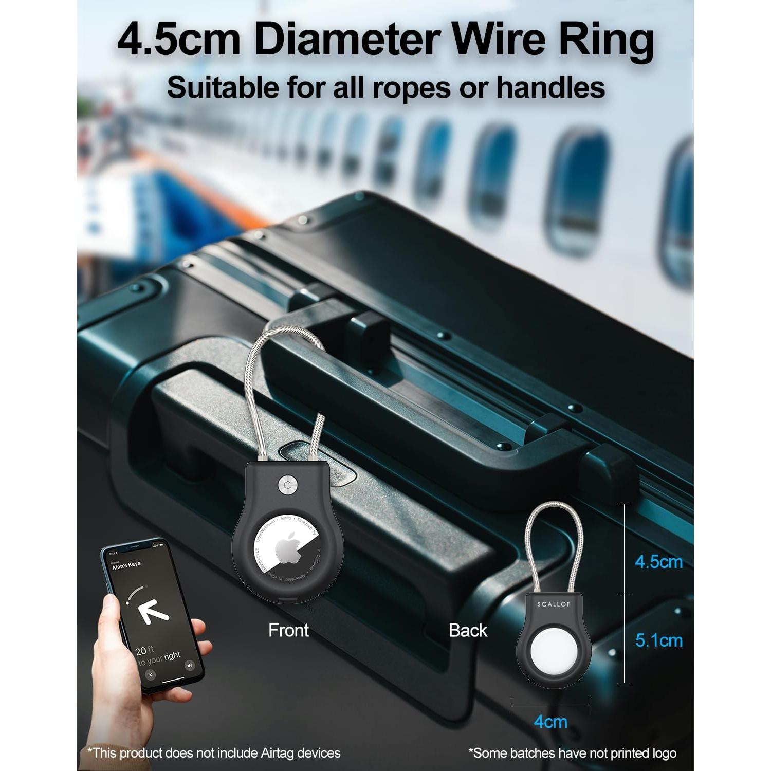 Soporte Airtag SCALLOP 4 Piezas con Cable y Funda 360°