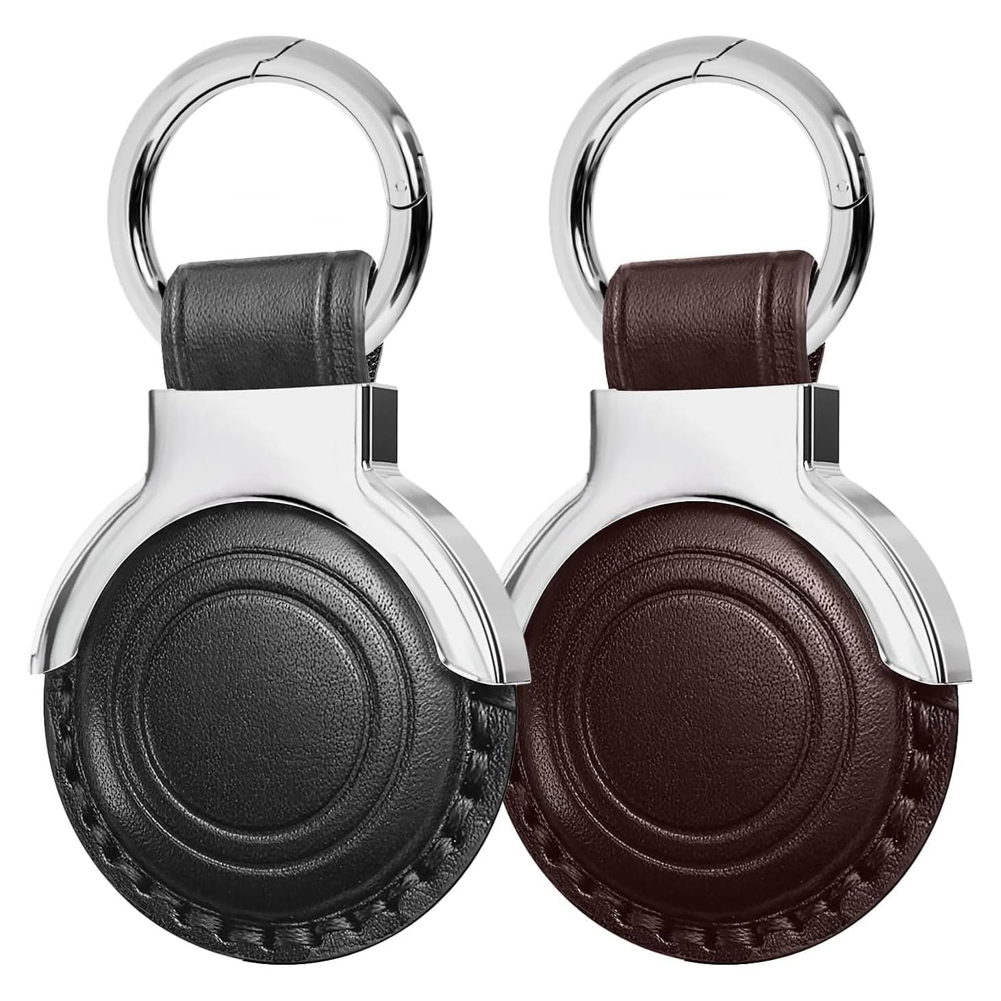 Soporte de Cuero Genuino Woyinger para AirTag - Negro y Marrón