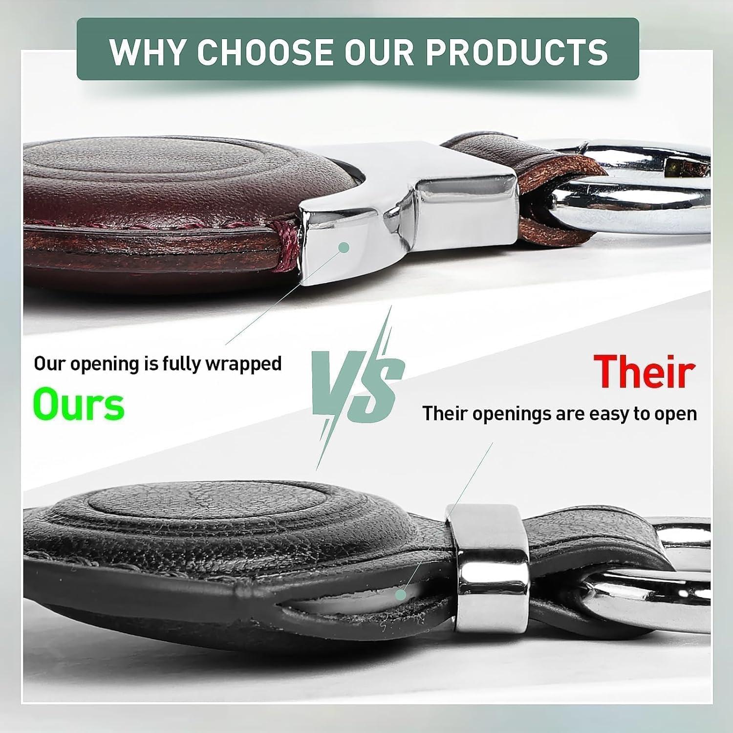 Soporte de Cuero Genuino Woyinger para AirTag - Negro y Marrón