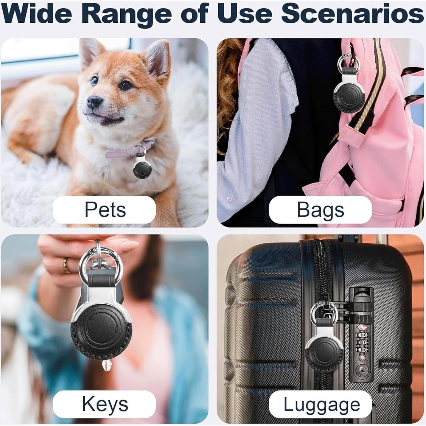 Soporte de Cuero Genuino Woyinger para AirTag - Negro y Marrón