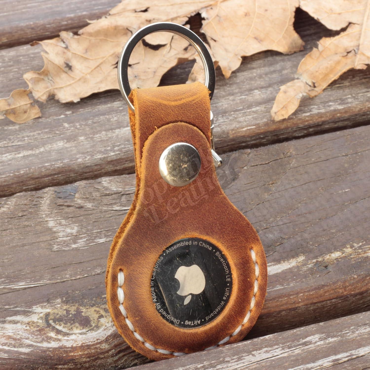 Funda de Cuero para Airtag Camel - Llavero Genuino