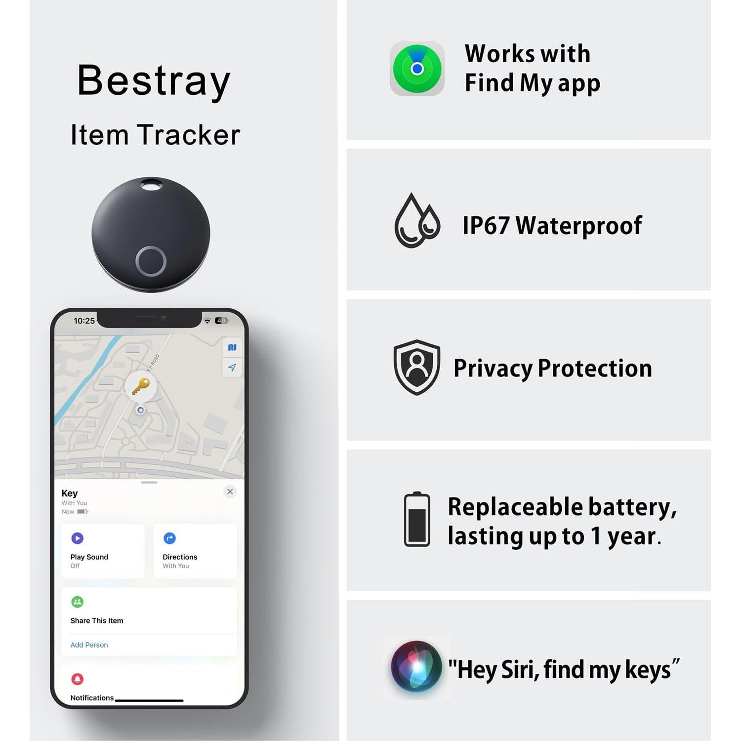 Rastreador Bluetooth Bestray 4 Pack IP67 para iPhone