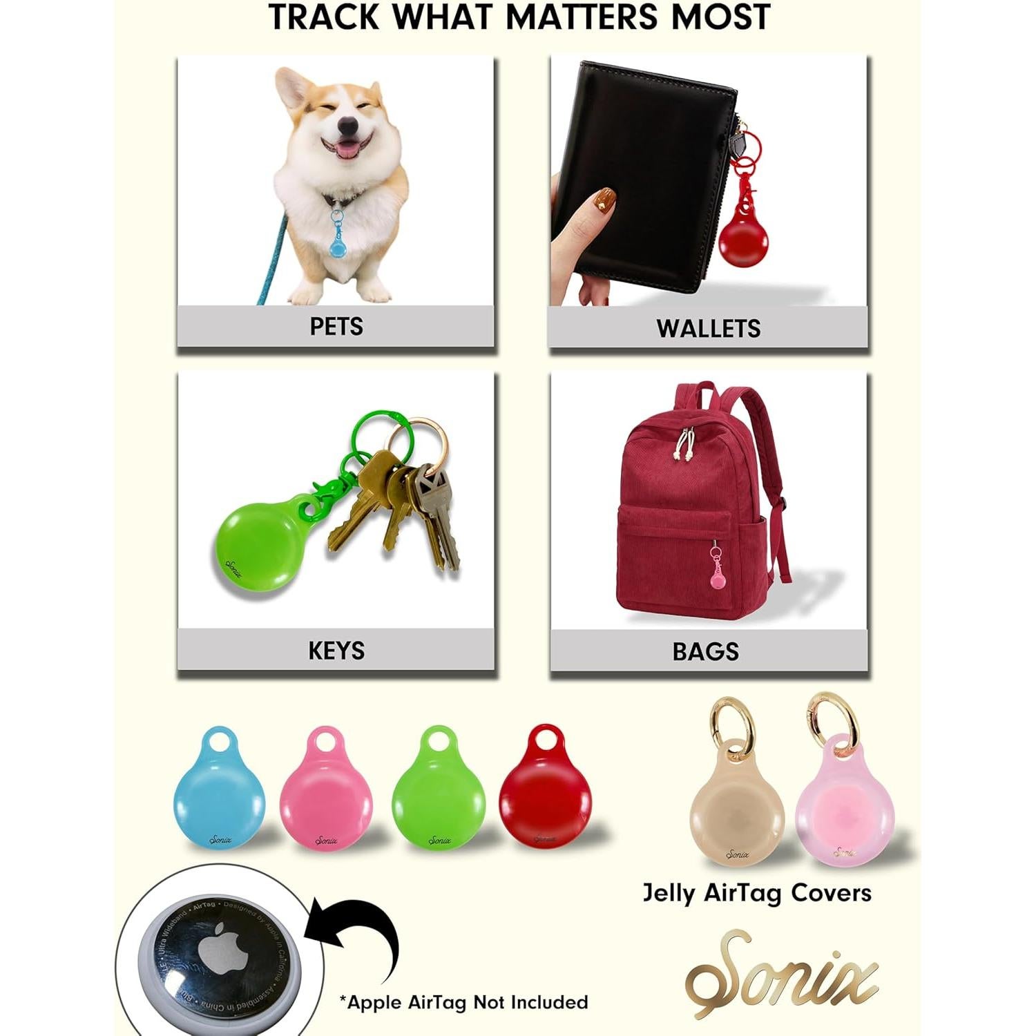 Fundas para Apple AirTags Lenntek - 2 Piezas Rosa y Albaricoque