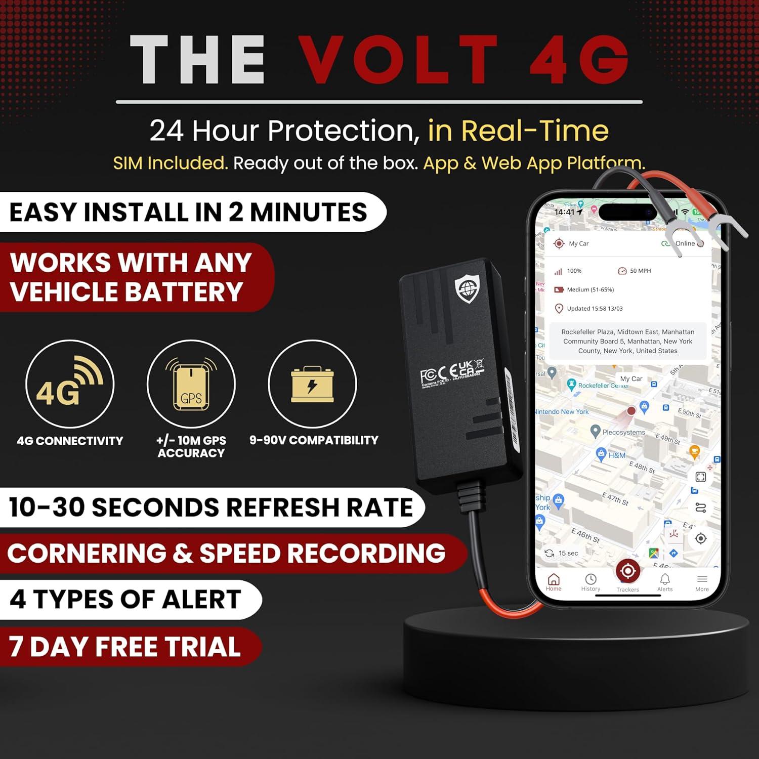 Rastreador GPS Volt 4G SafeTag - Instalación Rápida, 9-90V