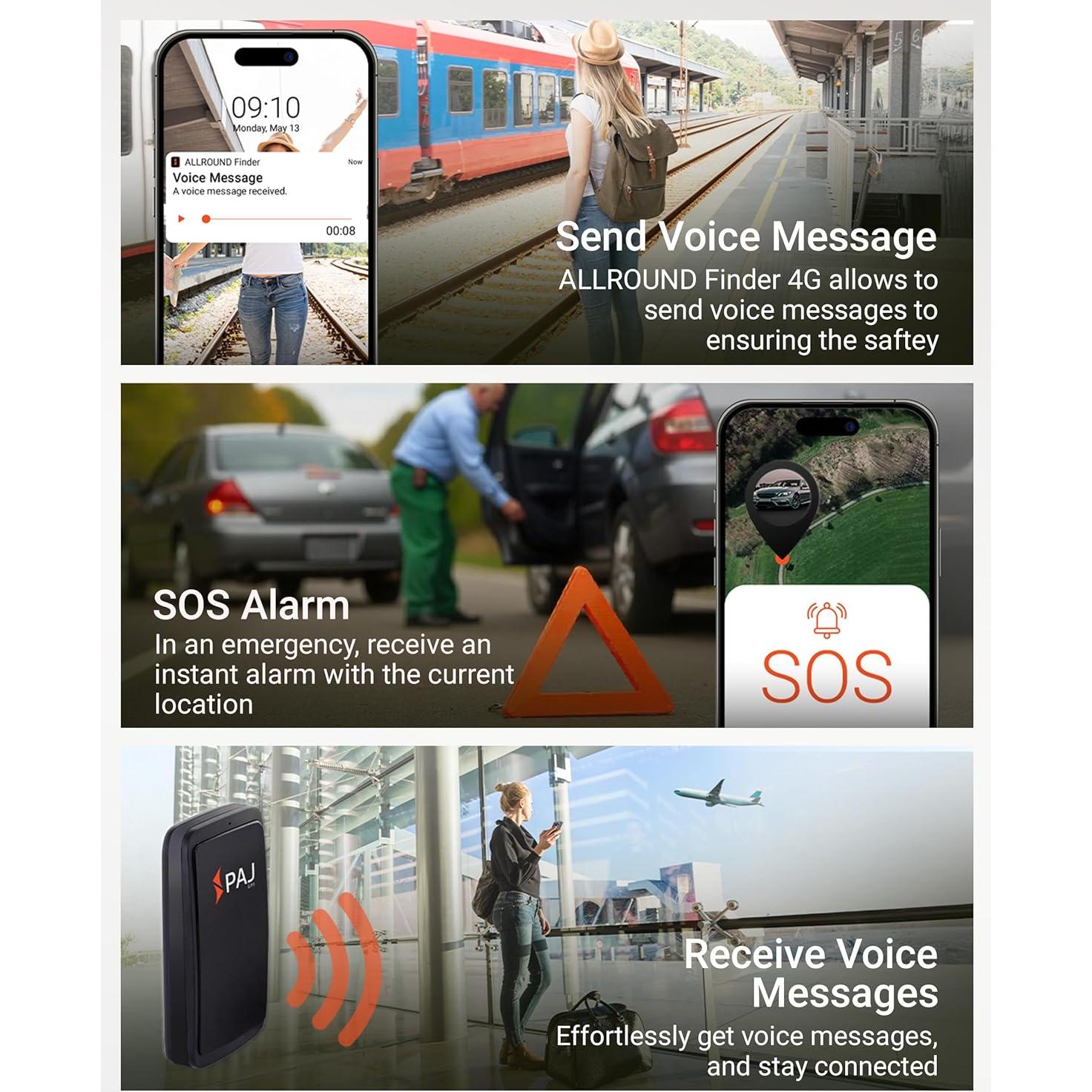 Localizador GPS PAJ Allround Finder 4G - SOS, Mensajes de Voz