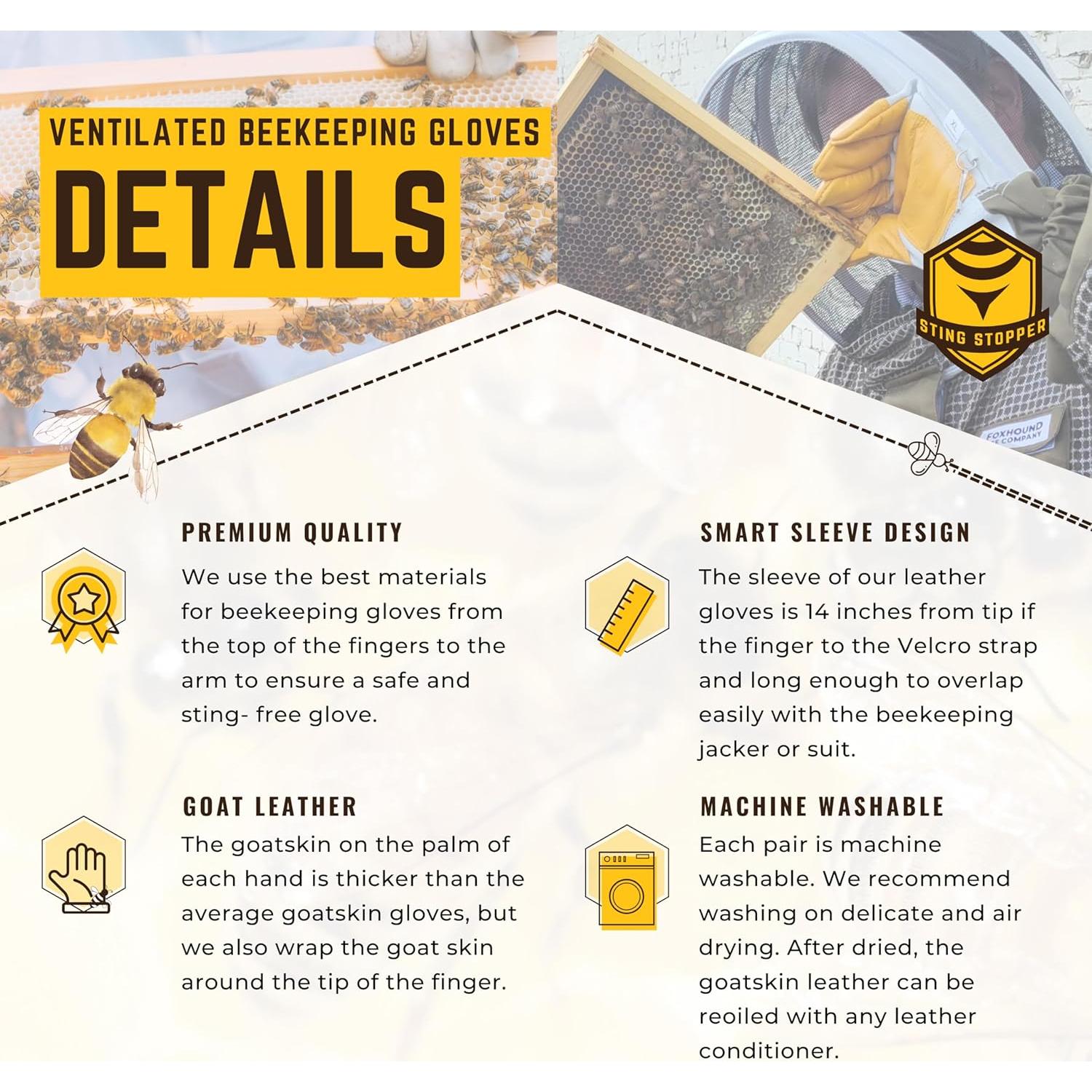 Guantes de Apicultura Foxhound Blanco Pequeño Cuero de Cabra