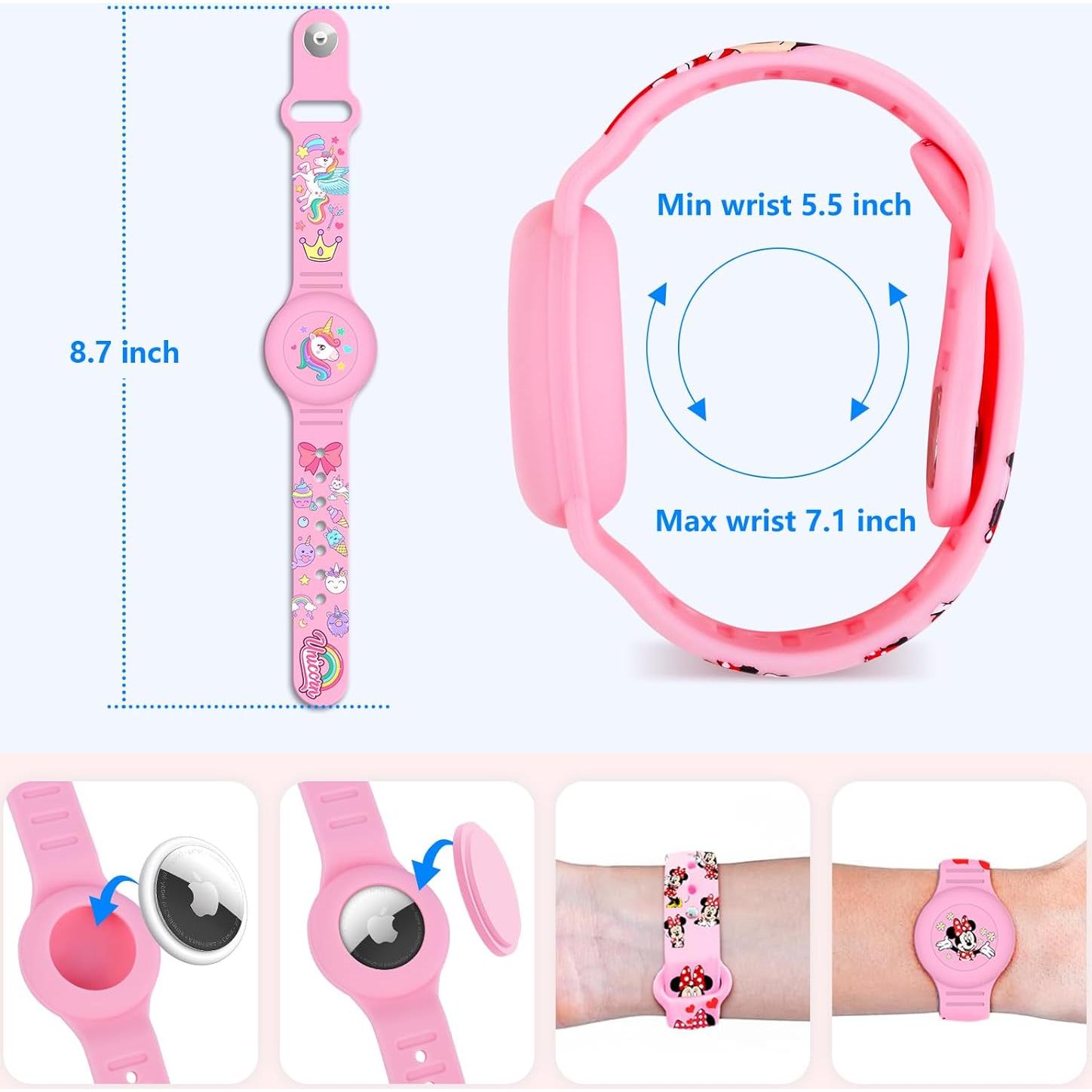 Pulsera Airtag Impermeable SlyCroko Niños Rosa 22x4cm