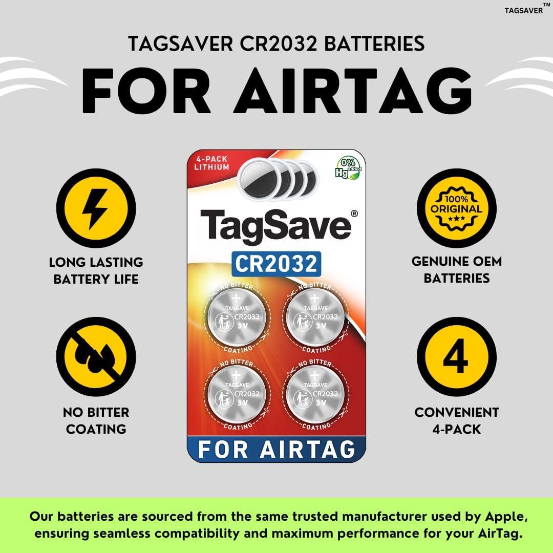 Baterías de Reemplazo CR2032 TagSaver para Apple AirTag - Paquete de 4