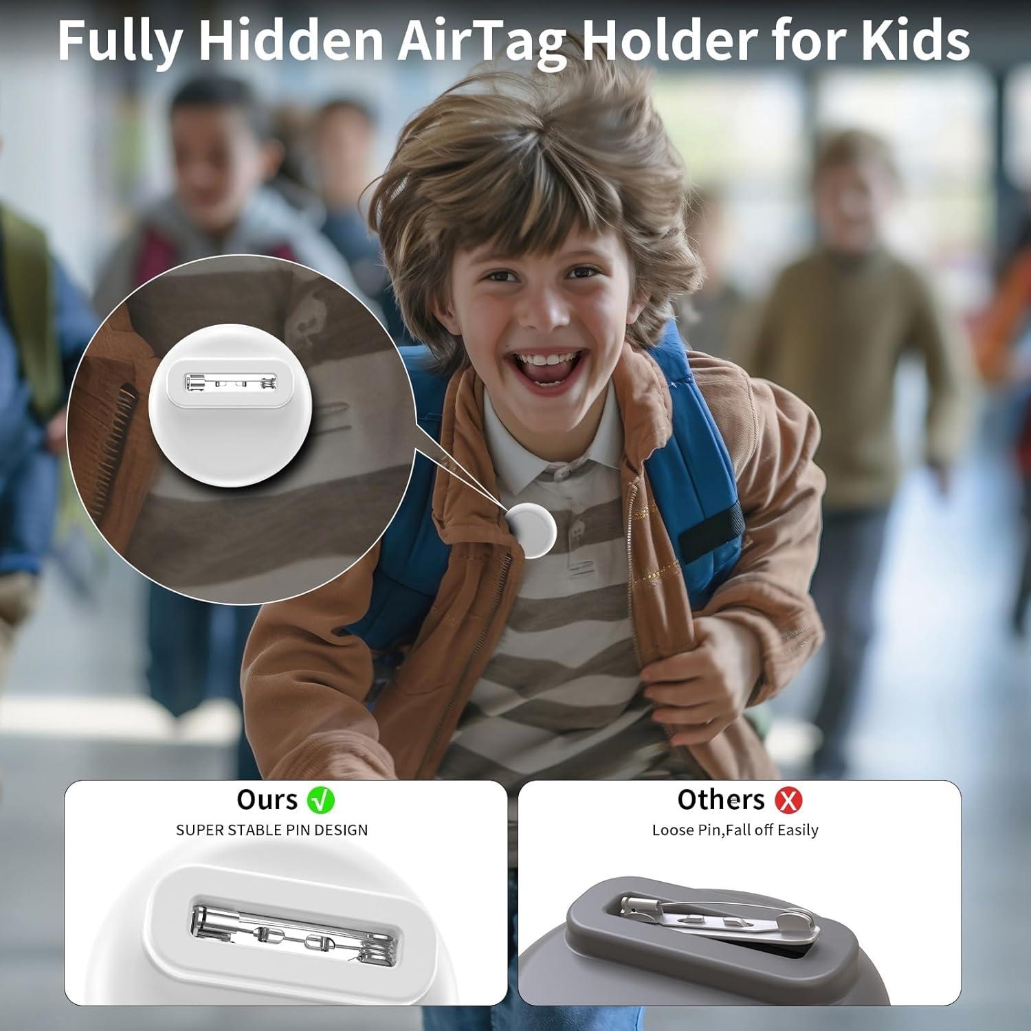 HATALKIN 4 Pack Kids Tracker Device Compatible with AirTag Holder for Kids, Fully Hidden Waterproof with Safety Pin GPS Tracker for Toddler,Children,Clothing,Backpack