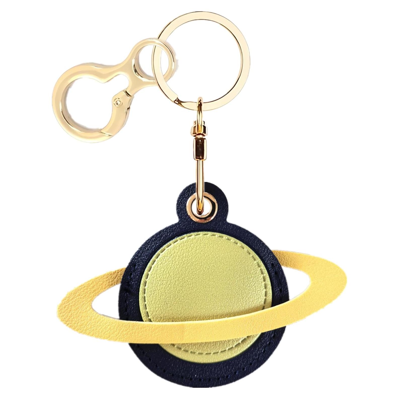 Funda de cuero PU BORKUANA para AirTag Planeta Azul Amarillo