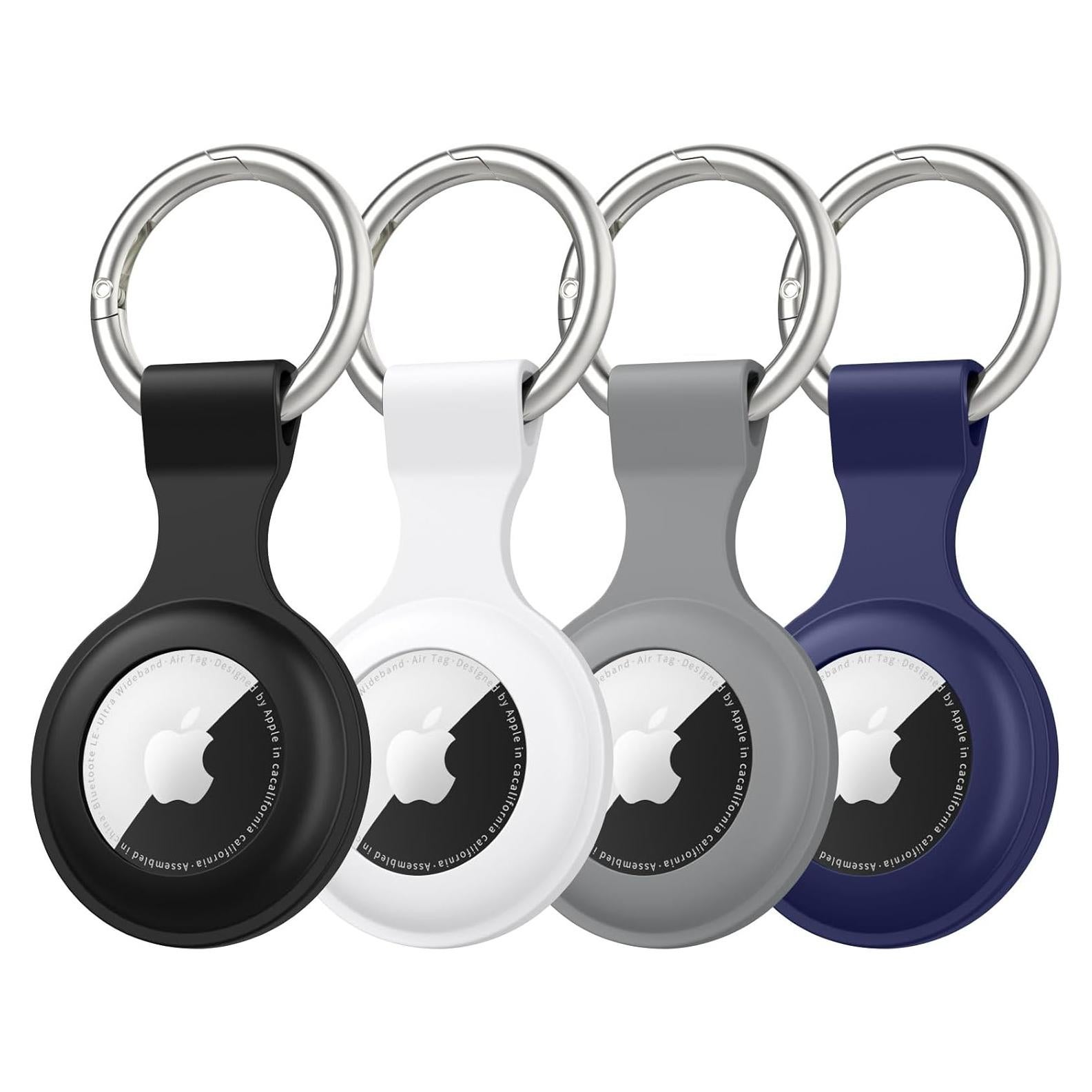 Meliya 4 Fundas Silicona para Apple AirTag - Negro, Blanco, Gris, Azul