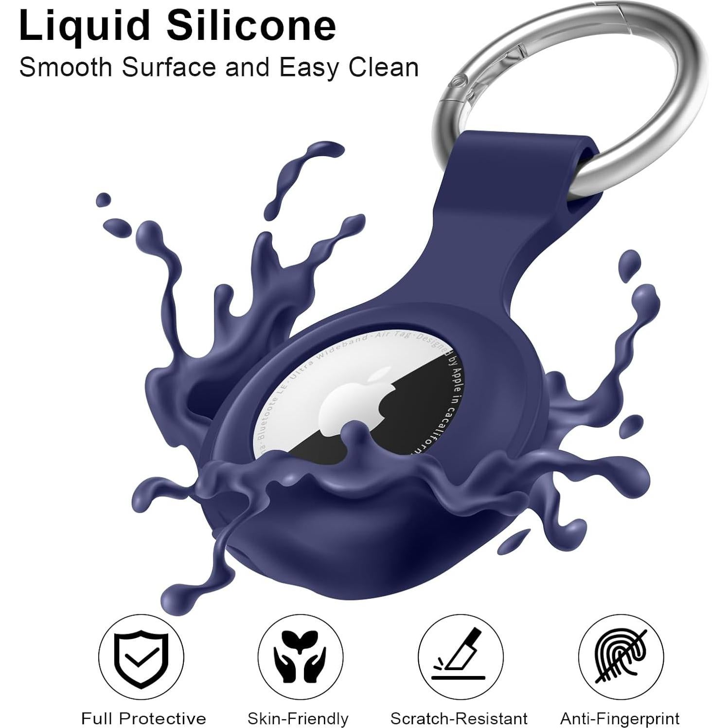 Meliya 4 Fundas Silicona para Apple AirTag - Negro, Blanco, Gris, Azul