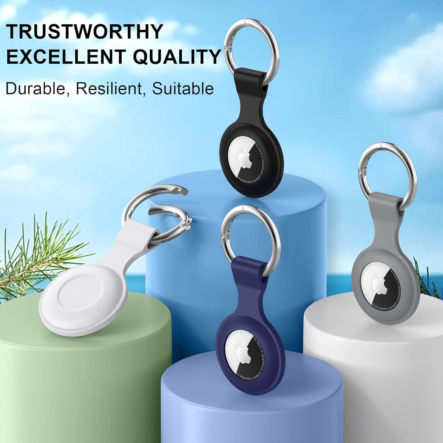 Meliya 4 Fundas Silicona para Apple AirTag - Negro, Blanco, Gris, Azul