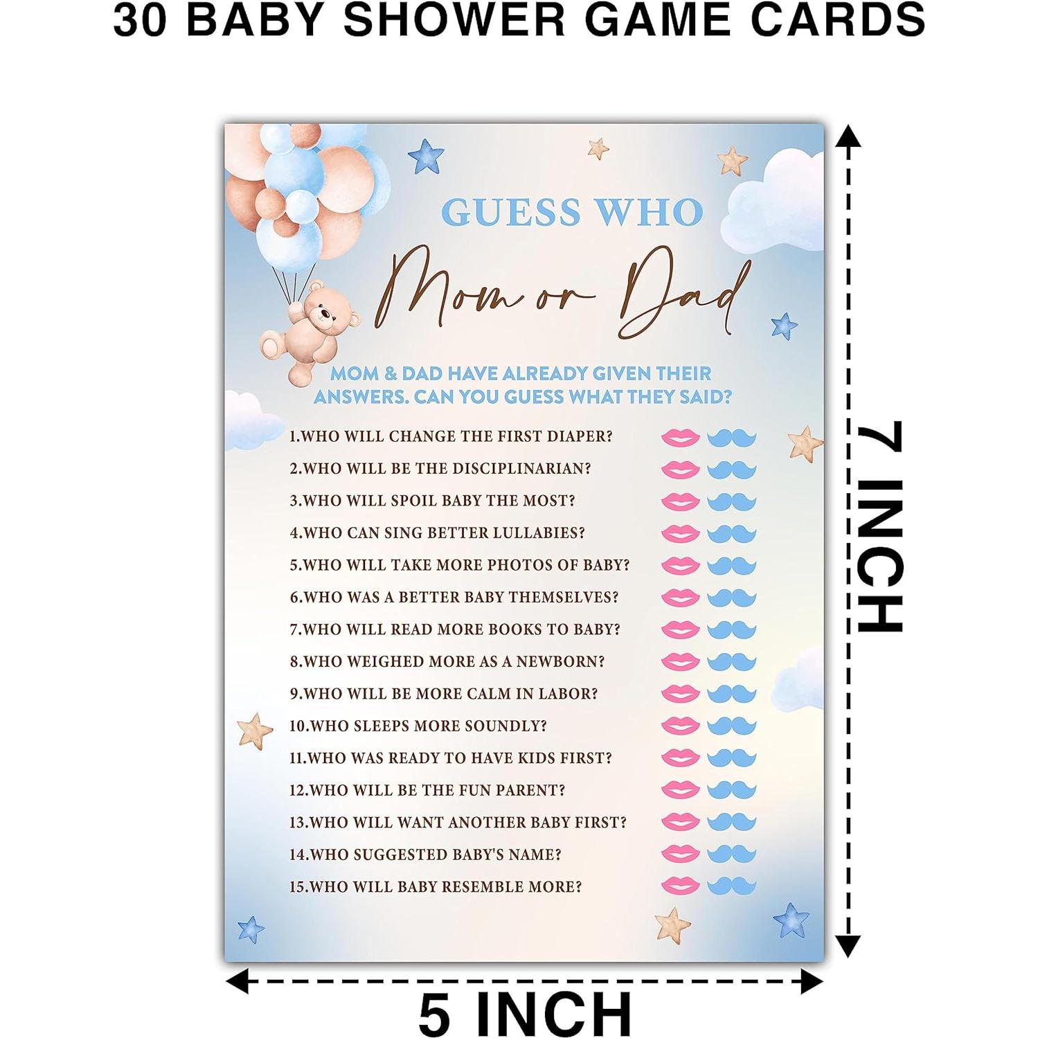 30 Tarjetas Adivina Quién Mamá o Papá - Fiesta Baby Shower