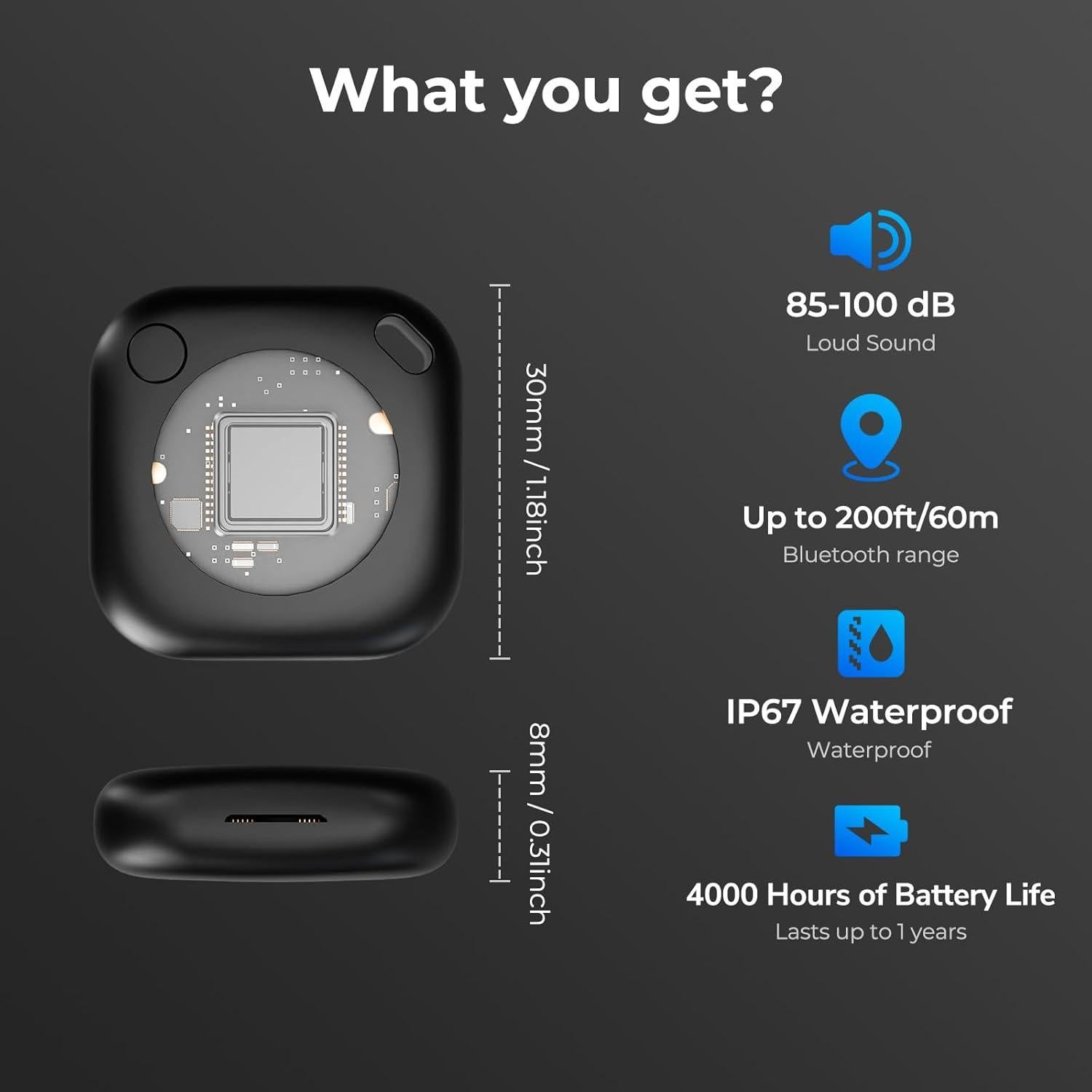 Air Tags 4 Pack Rastreador Bluetooth WarmSea Negro IP67