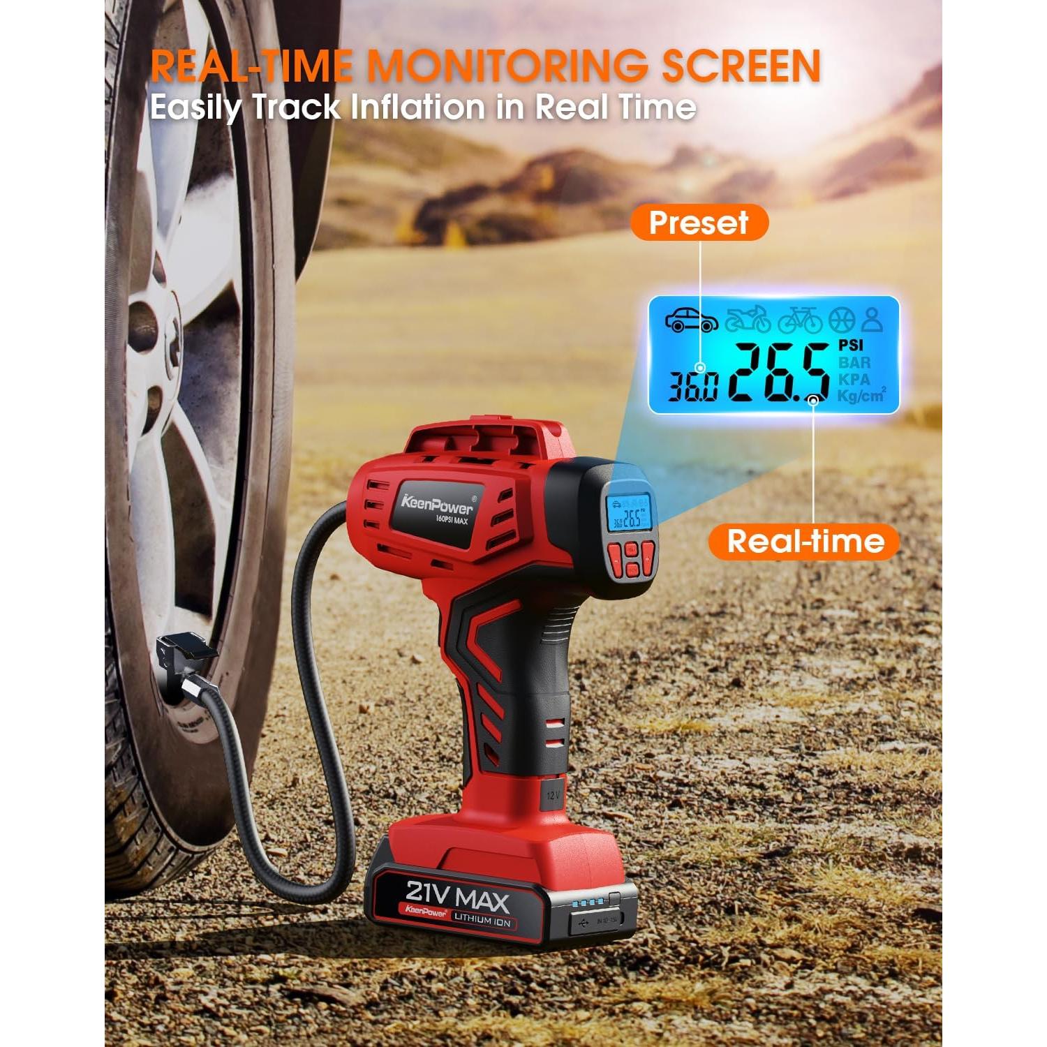 Inflador de Neumáticos KeenPower C219 21V Inalámbrico 160 PSI