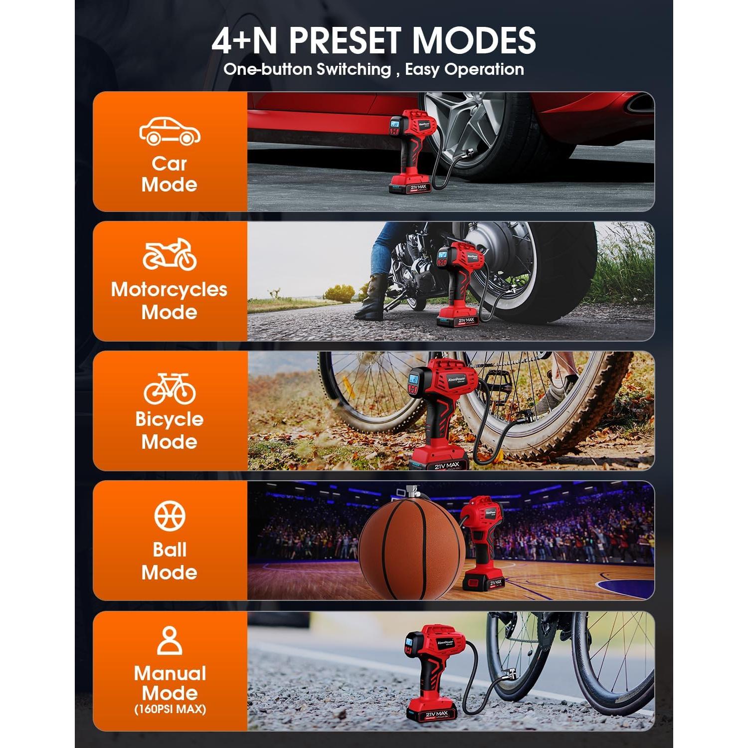 Inflador de Neumáticos KeenPower C219 21V Inalámbrico 160 PSI