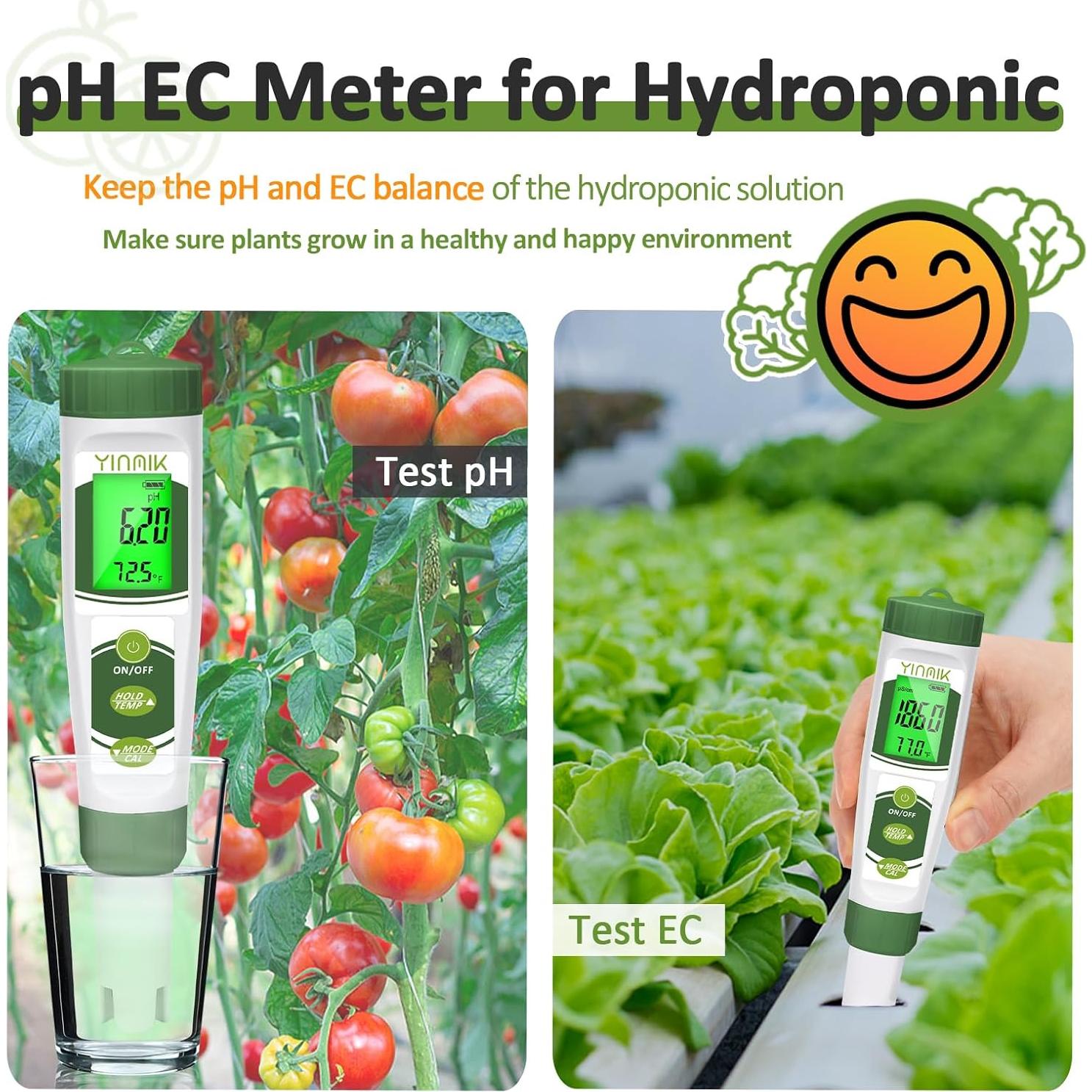 YINMIK Medidor de pH y EC 4 en 1 para Hidroponía