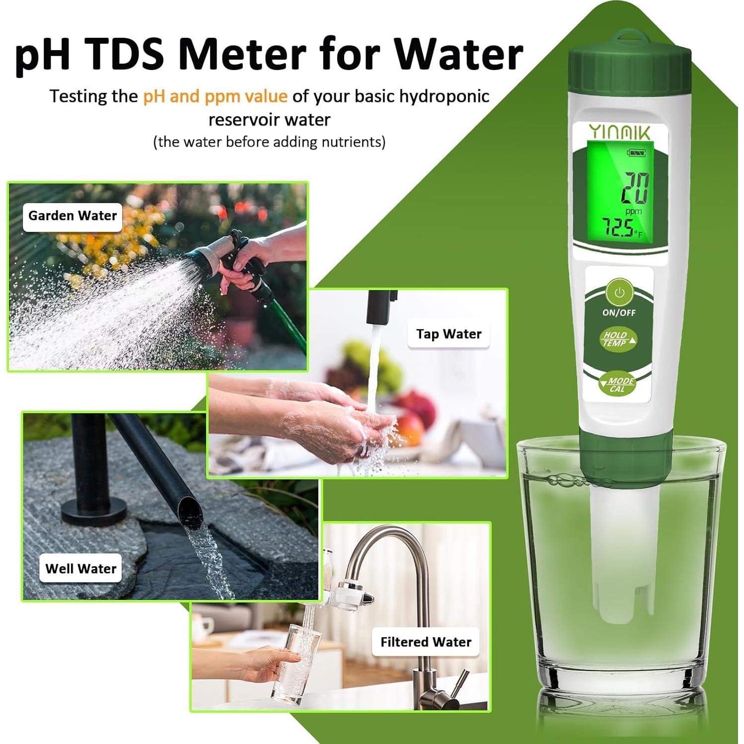 YINMIK Medidor de pH y EC 4 en 1 para Hidroponía