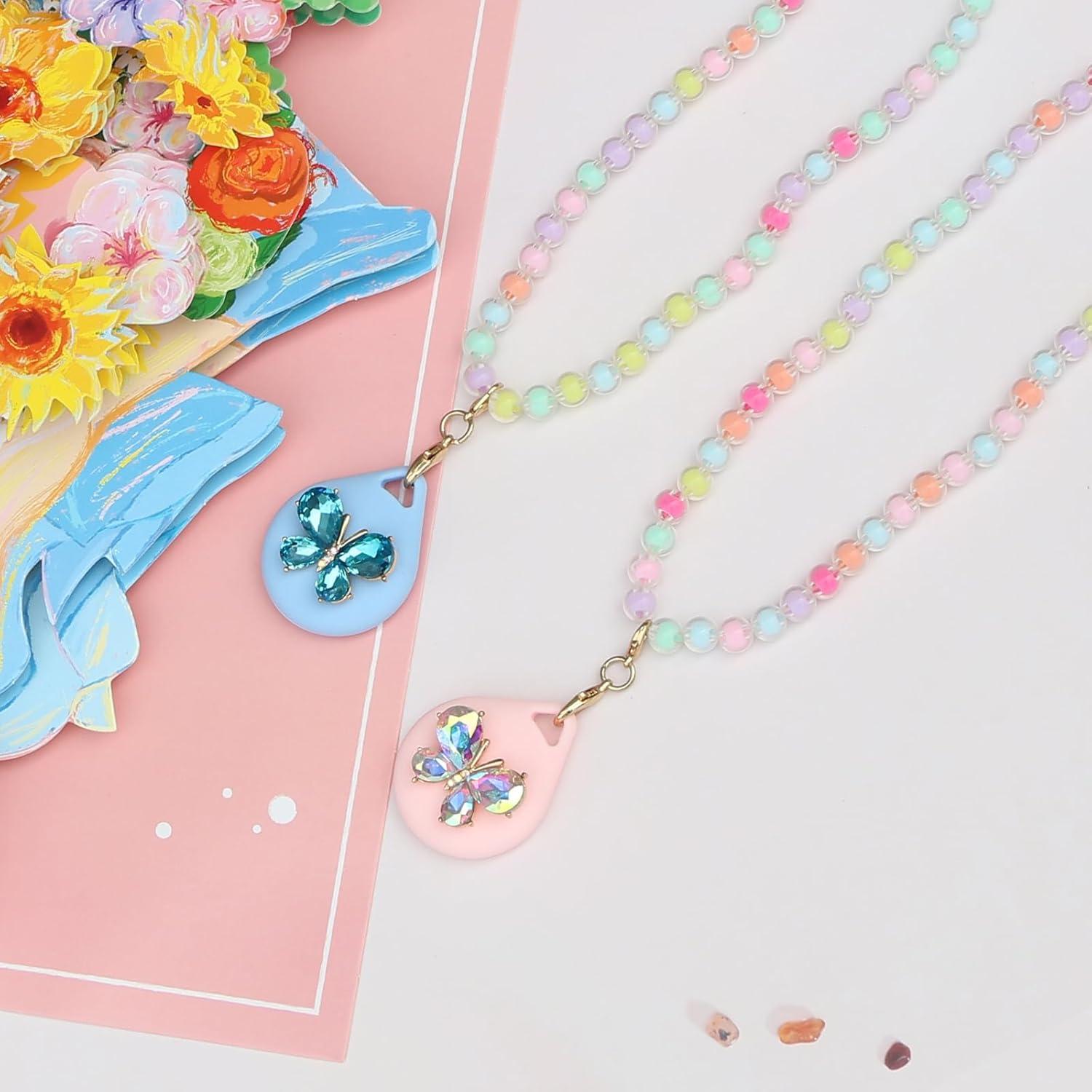 Soportes de Collar para Niñas XEEWEN - 2 Piezas Mariposa Rosa Azul