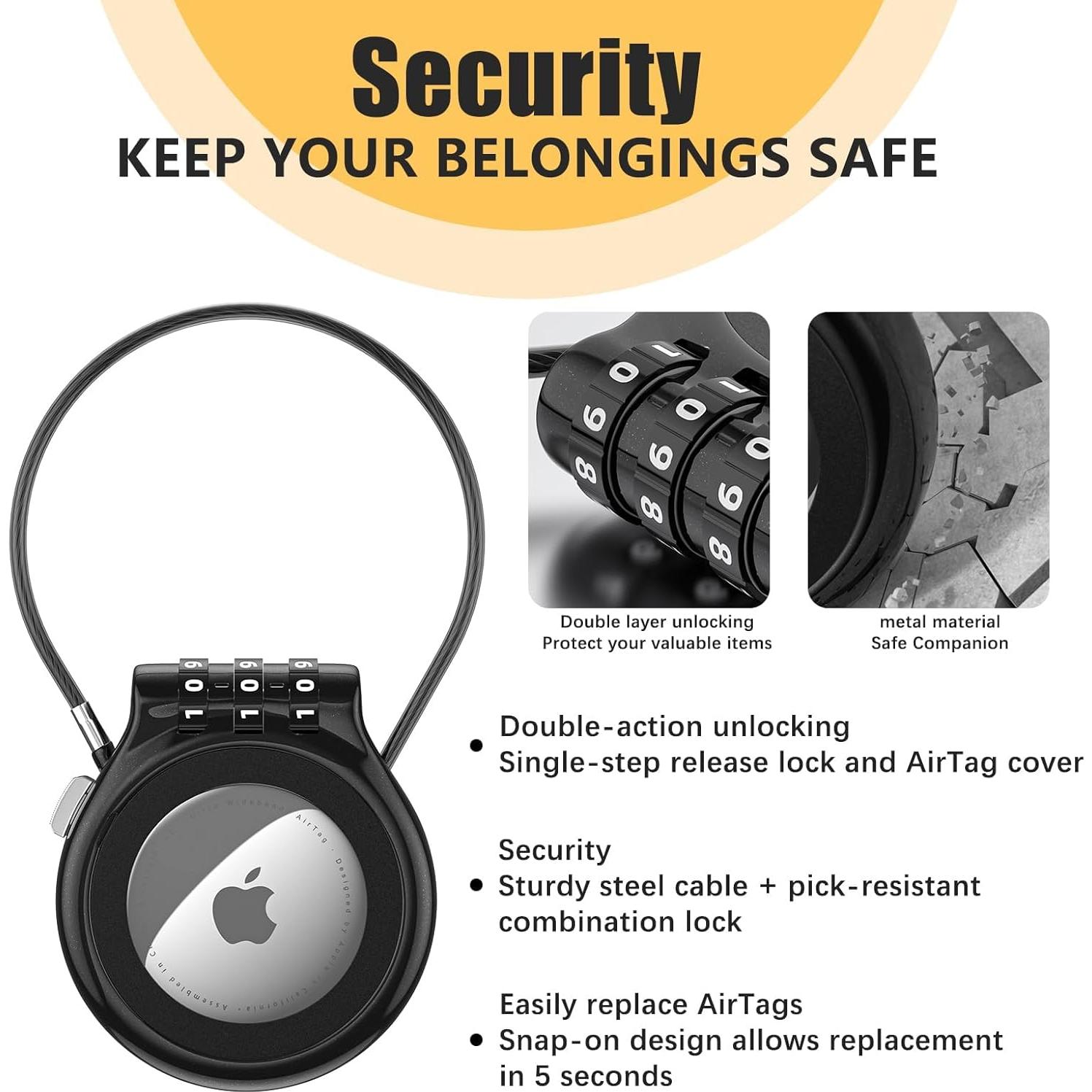 Soporte para AirTag Sucegi con candado de combinación 3 dígitos - Negro