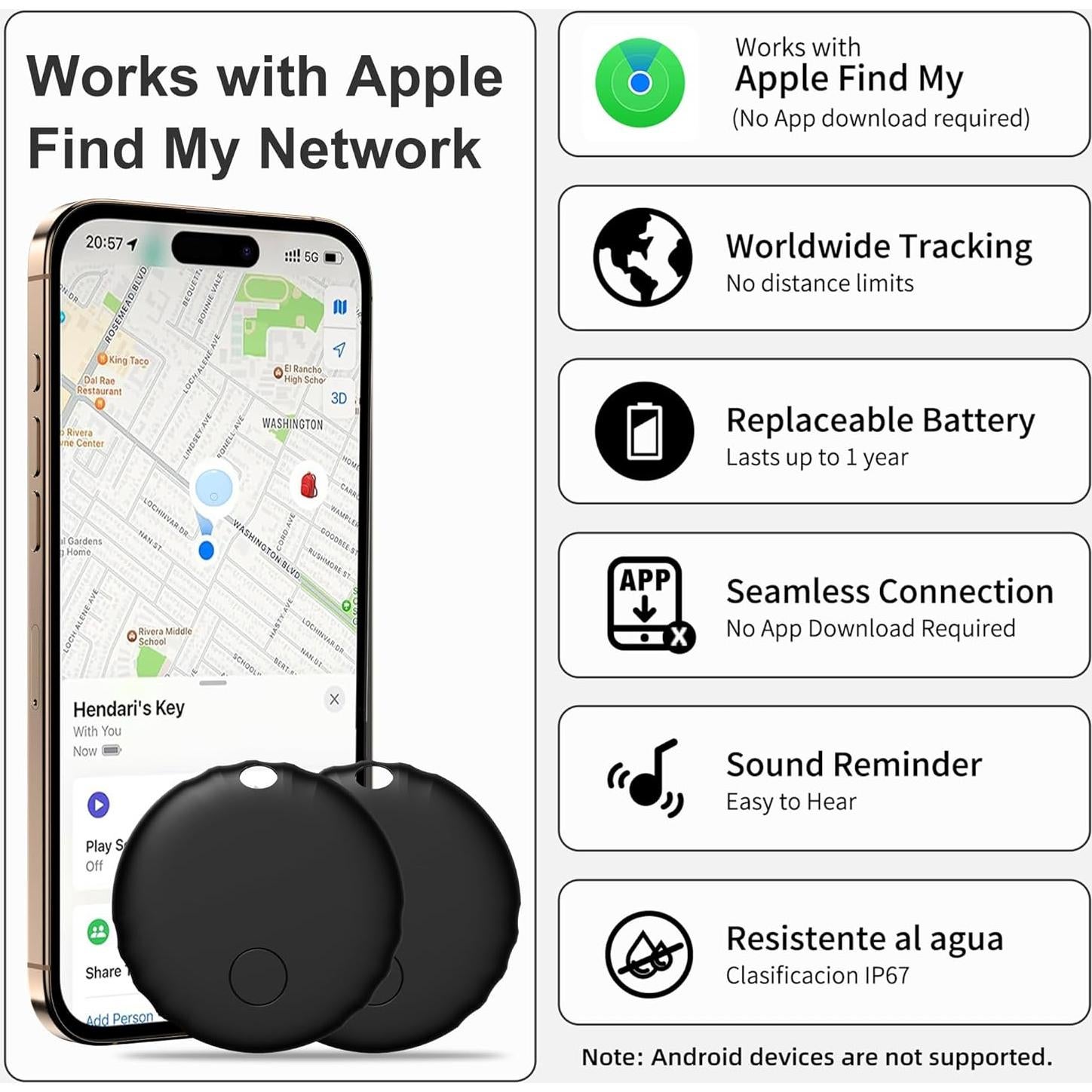 Etiquetas Inteligentes Umoven Air Tags - Paquete de 5, Negro, IP67