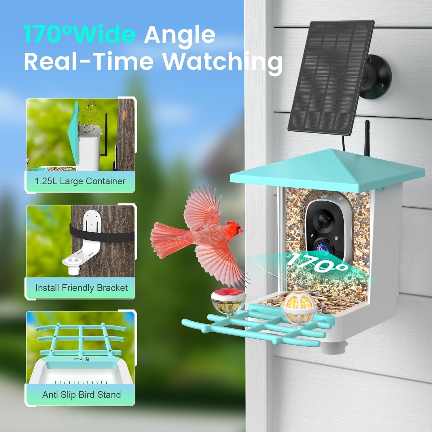 Comedero Inteligente para Aves isYoung G08, 1.25L, Solar