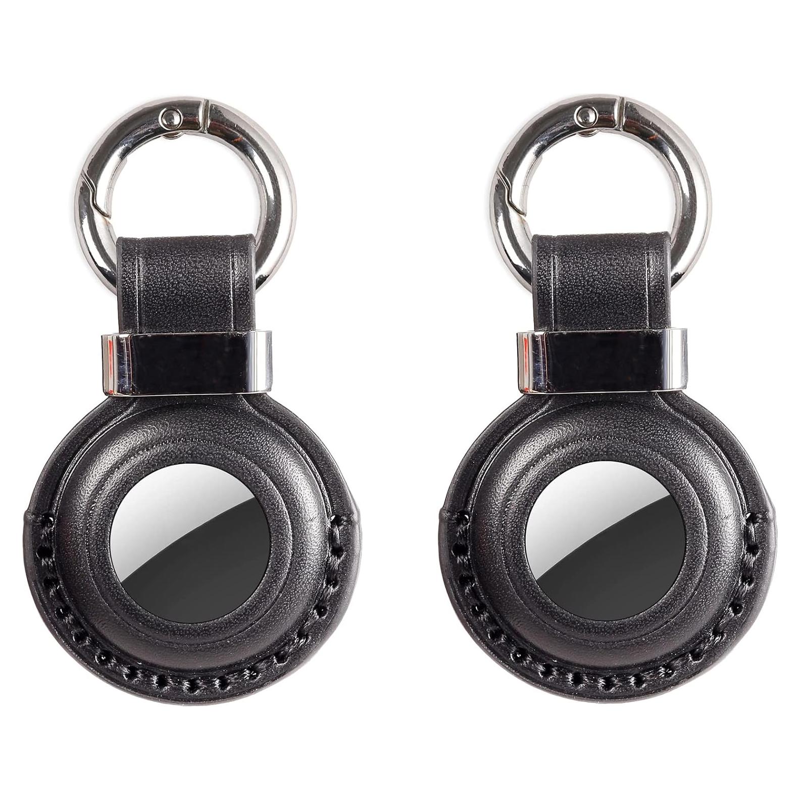2 Pack Soporte de Cuero Genuino KEEPXYZ para AirTag Negro