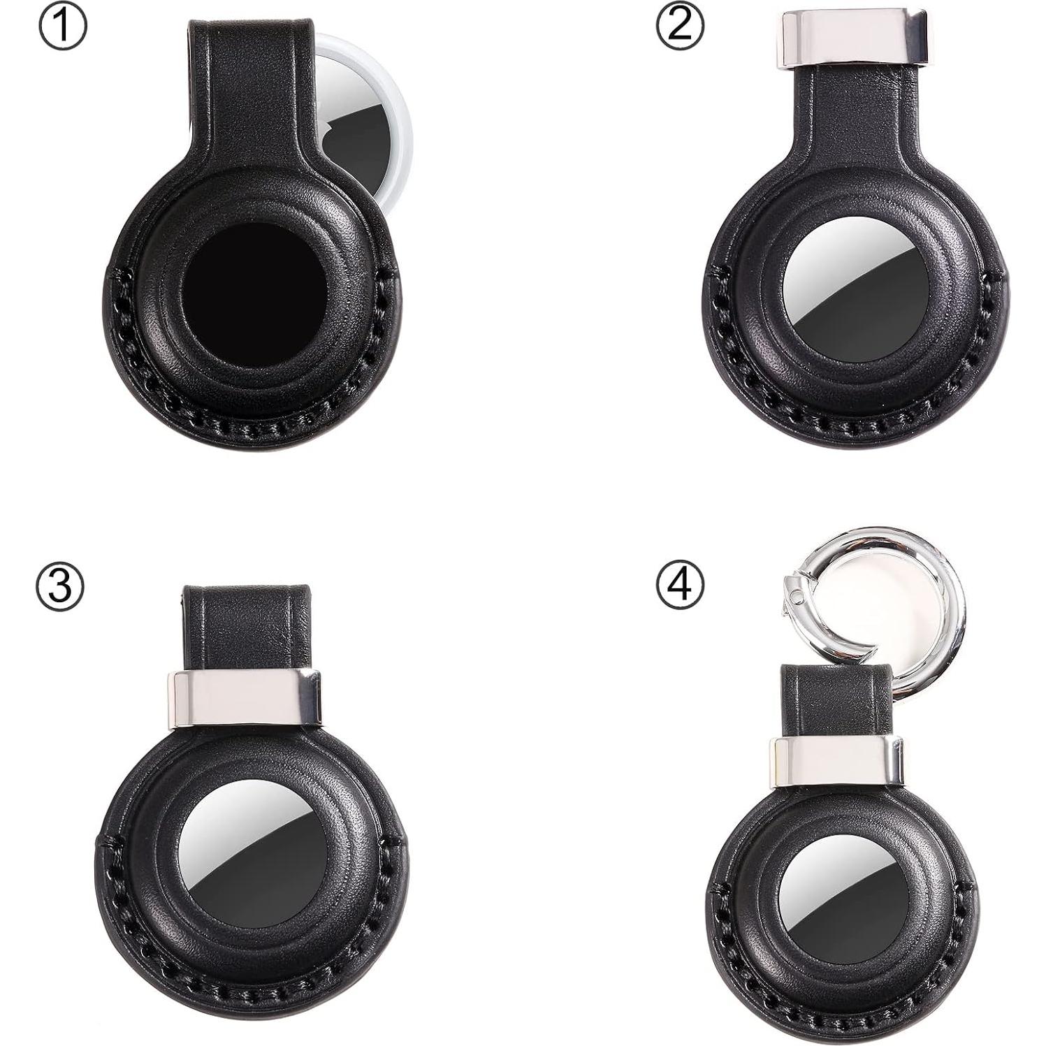 2 Pack Soporte de Cuero Genuino KEEPXYZ para AirTag Negro