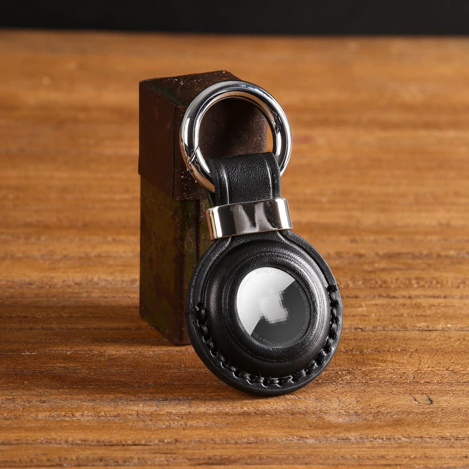 2 Pack Soporte de Cuero Genuino KEEPXYZ para AirTag Negro