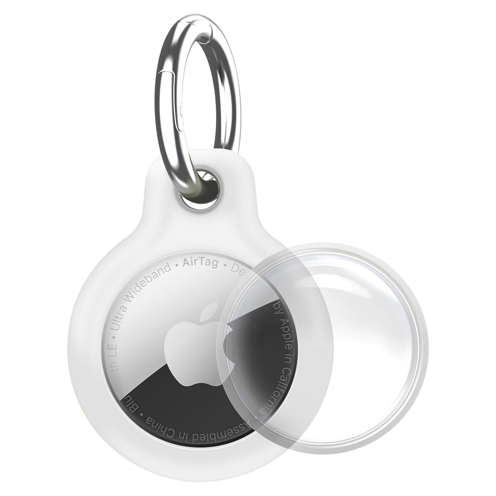 Holder 1-Pack Waterproof TPU Shell Protective Case, Anti-Scratch for Airtags Key Chain for Apple for Air Tags with All Metal Keychain Key Ring Clip (White)