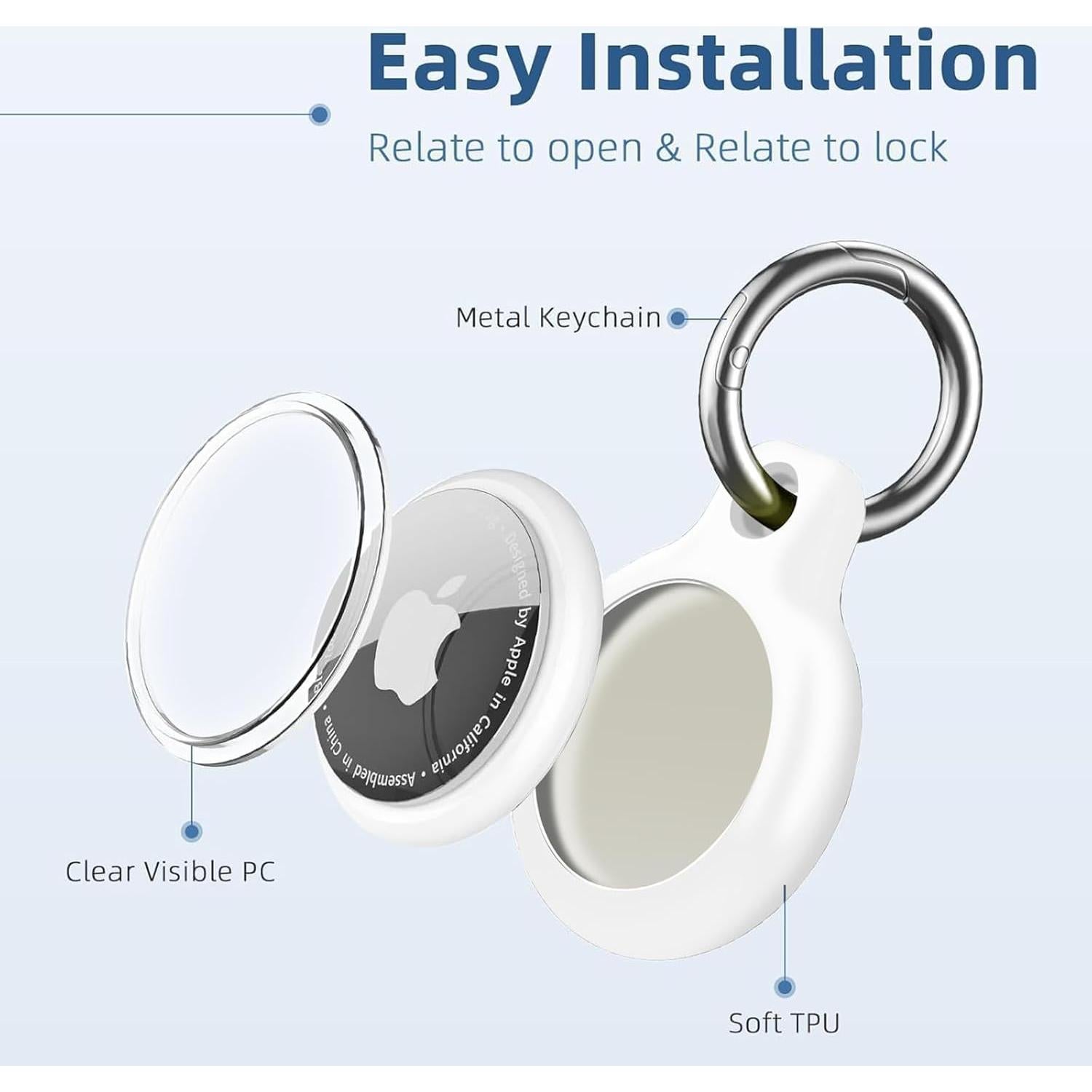 Holder 1-Pack Waterproof TPU Shell Protective Case, Anti-Scratch for Airtags Key Chain for Apple for Air Tags with All Metal Keychain Key Ring Clip (White)