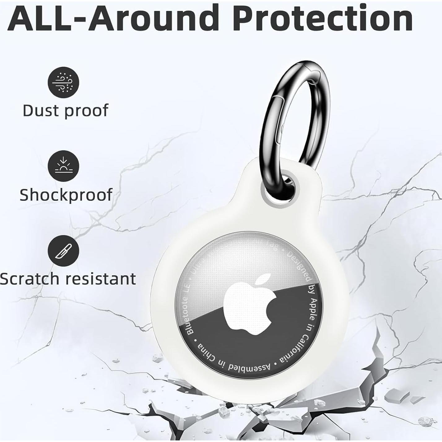 Holder 1-Pack Waterproof TPU Shell Protective Case, Anti-Scratch for Airtags Key Chain for Apple for Air Tags with All Metal Keychain Key Ring Clip (White)