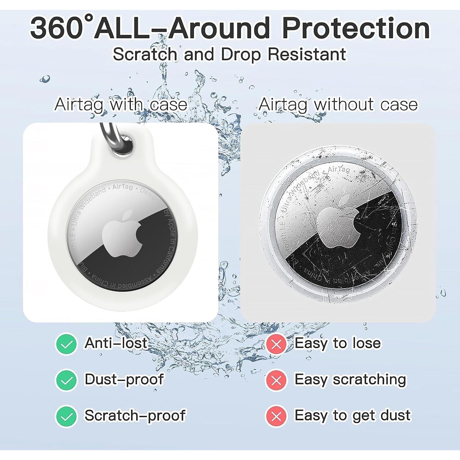 Holder 1-Pack Waterproof TPU Shell Protective Case, Anti-Scratch for Airtags Key Chain for Apple for Air Tags with All Metal Keychain Key Ring Clip (White)