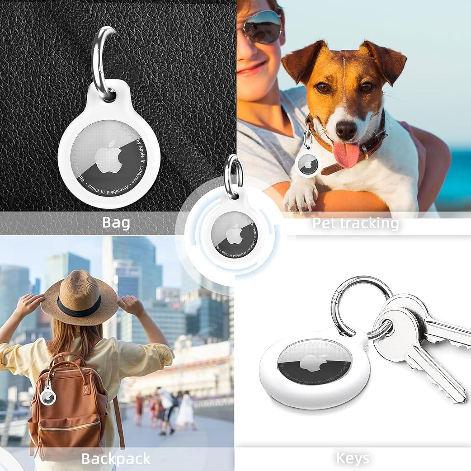 Holder 1-Pack Waterproof TPU Shell Protective Case, Anti-Scratch for Airtags Key Chain for Apple for Air Tags with All Metal Keychain Key Ring Clip (White)