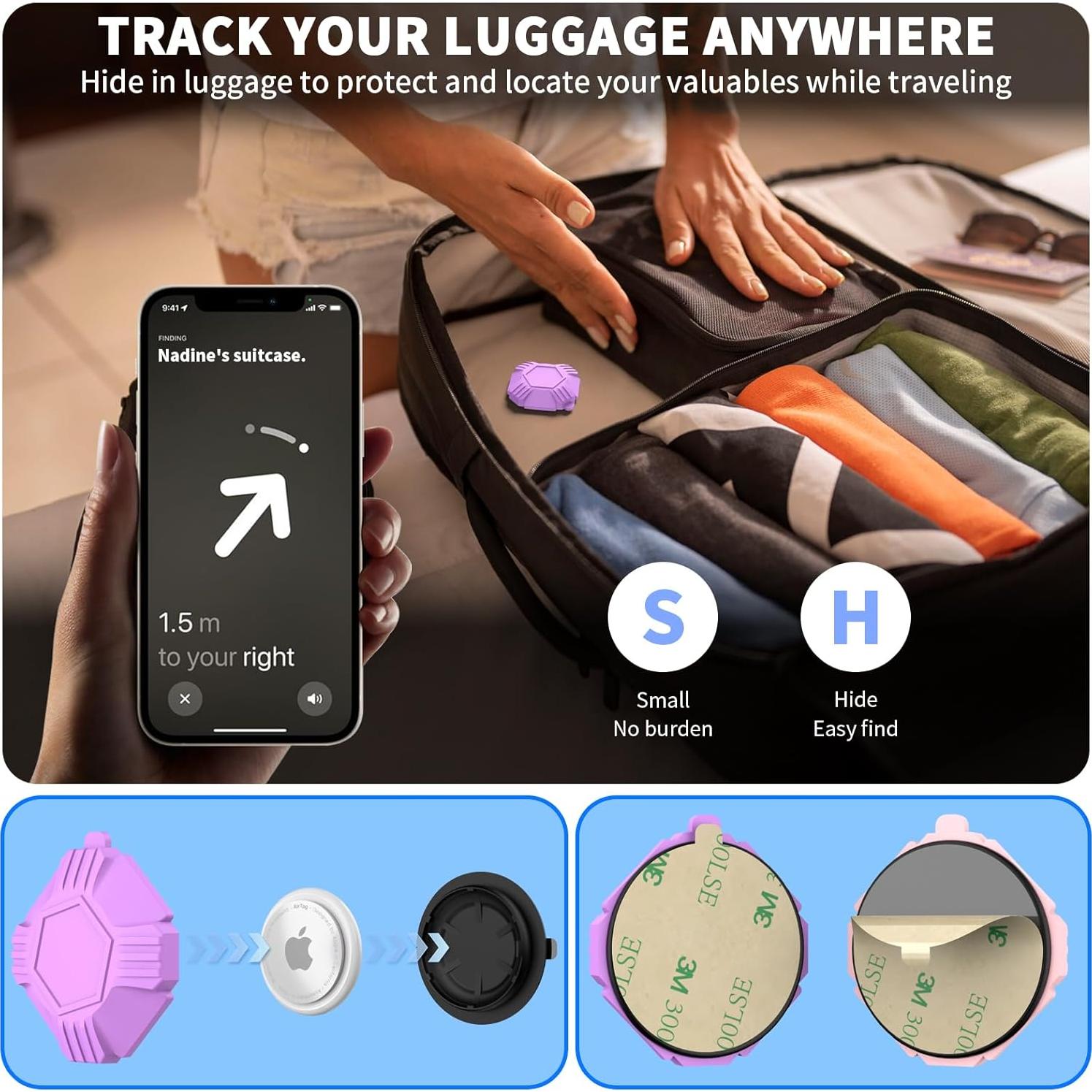 Soporte Impermeable IPX8 para Apple AirTag 2021 - 2 Pack Rosa y Morado