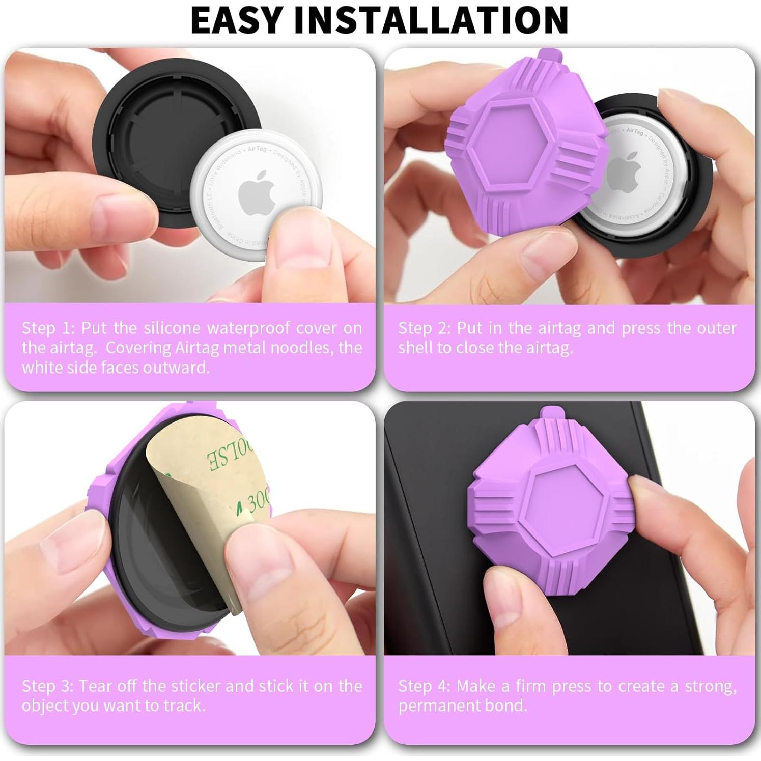 Soporte Impermeable IPX8 para Apple AirTag 2021 - 2 Pack Rosa y Morado