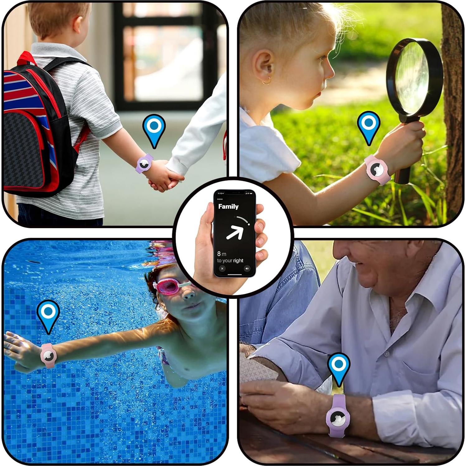 Pulseras de Silicona ARTCHE para AirTag Niños Morado/Rosa