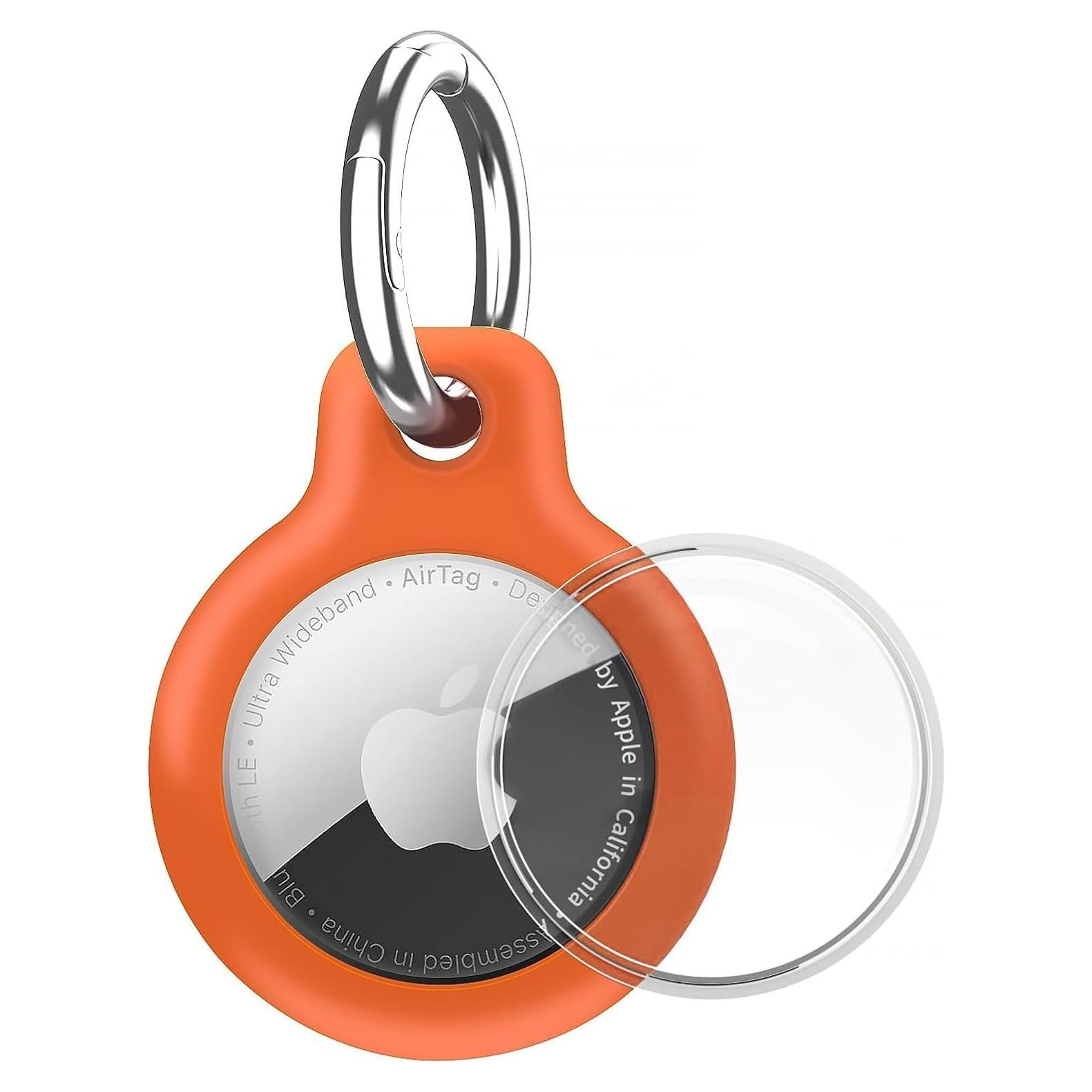 Holder 1-Pack Waterproof TPU Shell Protective Case, Anti-Scratch for Airtags Key Chain for Apple for Air Tags with All Metal Keychain Key Ring Clip (Orange)