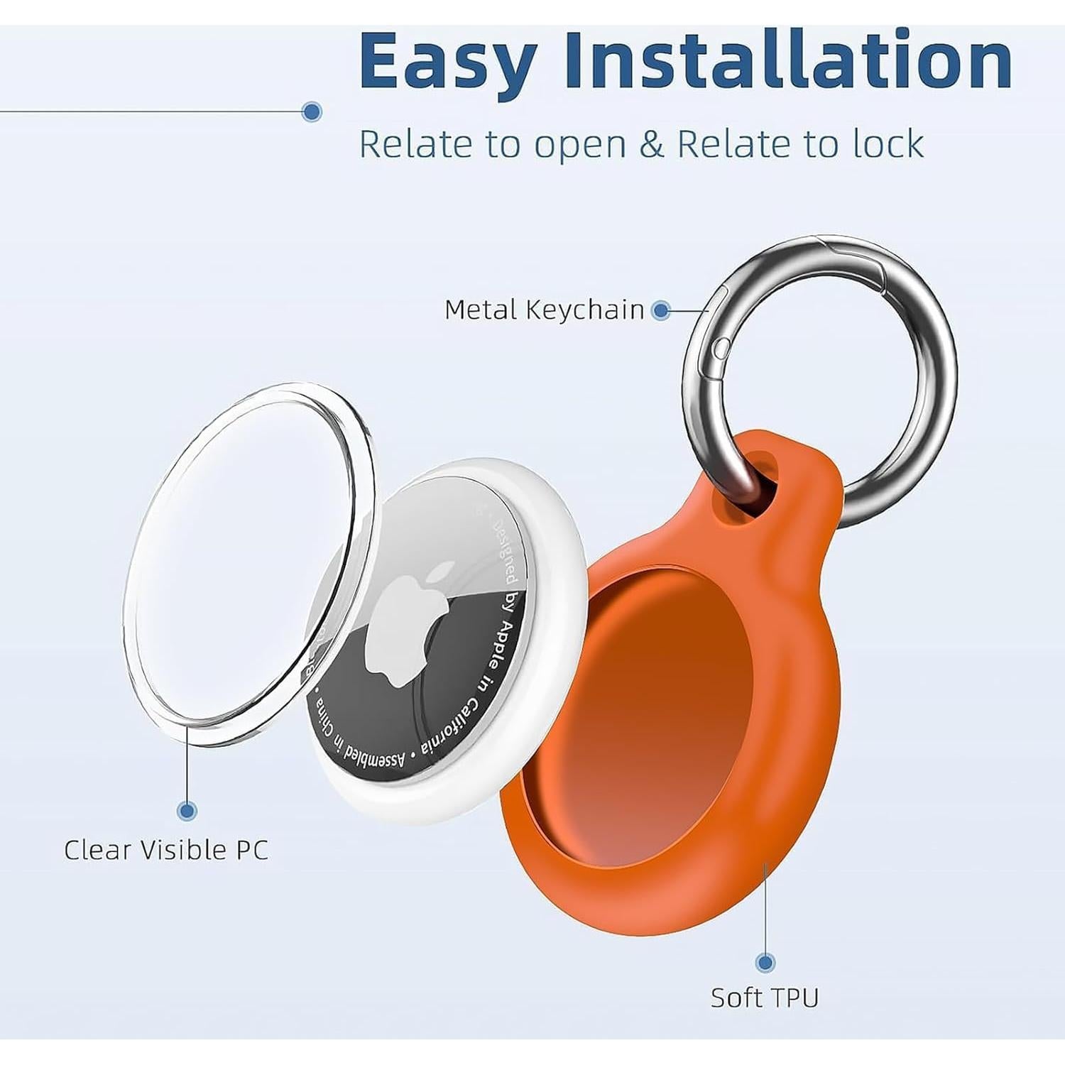 Holder 1-Pack Waterproof TPU Shell Protective Case, Anti-Scratch for Airtags Key Chain for Apple for Air Tags with All Metal Keychain Key Ring Clip (Orange)