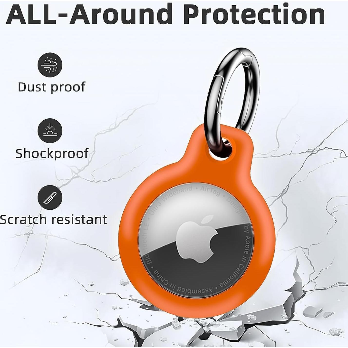 Holder 1-Pack Waterproof TPU Shell Protective Case, Anti-Scratch for Airtags Key Chain for Apple for Air Tags with All Metal Keychain Key Ring Clip (Orange)