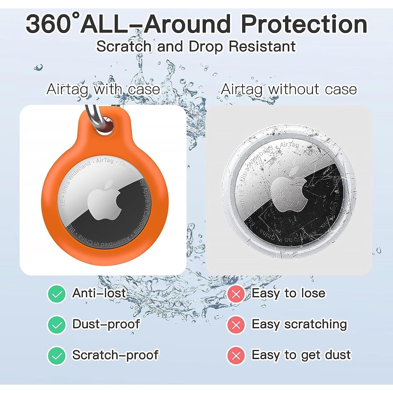 Holder 1-Pack Waterproof TPU Shell Protective Case, Anti-Scratch for Airtags Key Chain for Apple for Air Tags with All Metal Keychain Key Ring Clip (Orange)