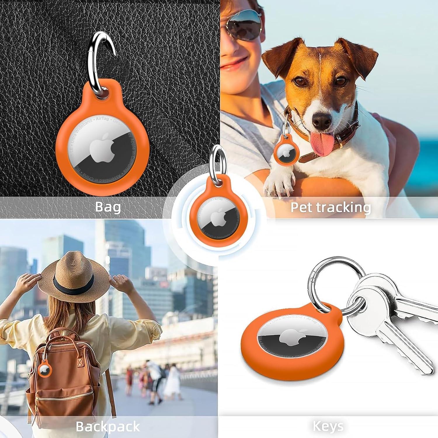 Holder 1-Pack Waterproof TPU Shell Protective Case, Anti-Scratch for Airtags Key Chain for Apple for Air Tags with All Metal Keychain Key Ring Clip (Orange)