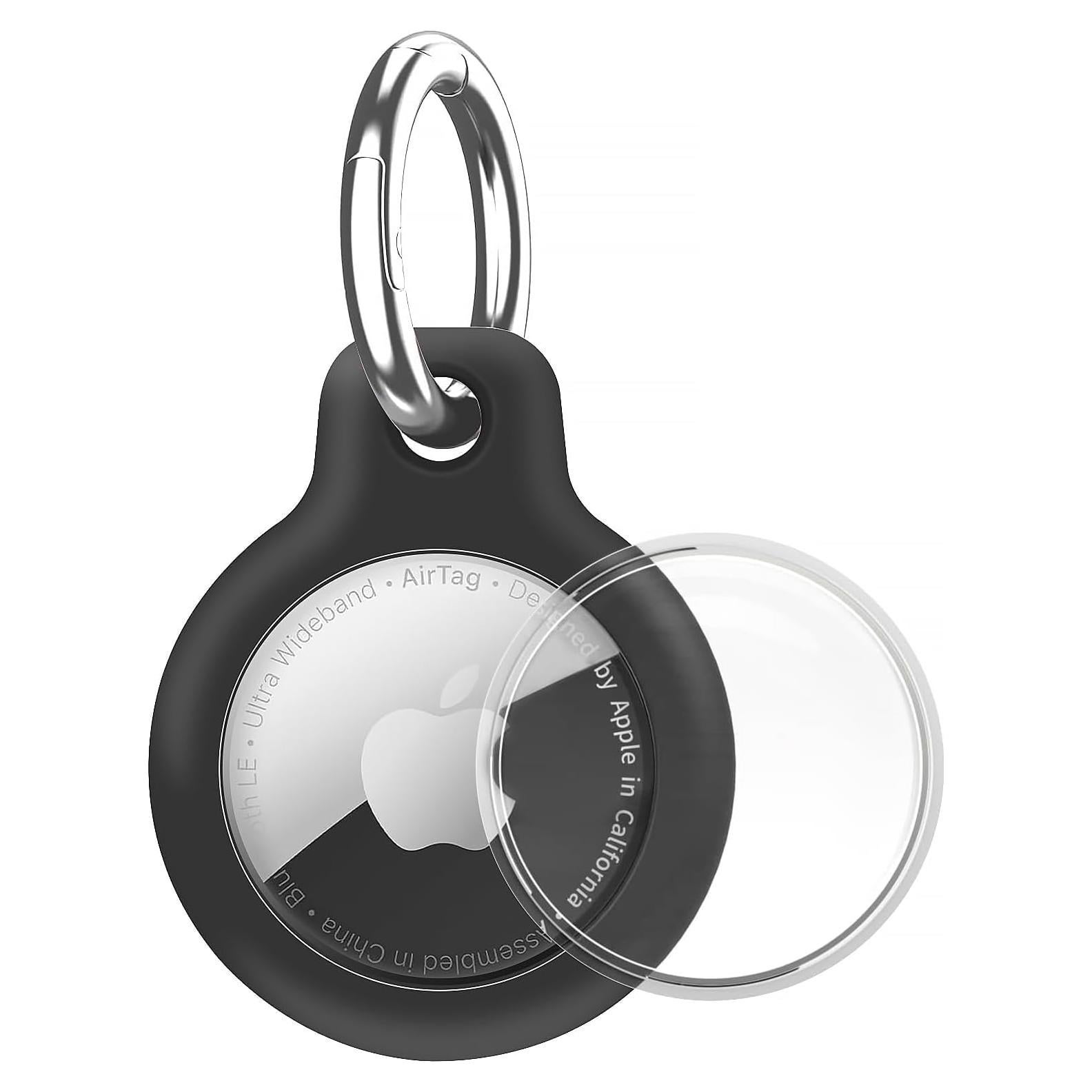 Holder Waterproof TPU Shell Protective Case, Anti-Scratch for Airtags Key Chain for Apple for Air Tags with All Metal Keychain Key Ring Clip (Black)