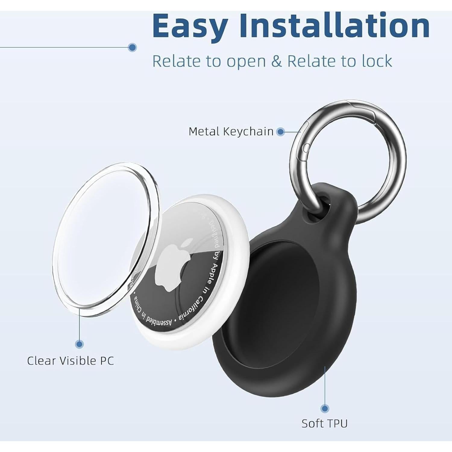 Holder Waterproof TPU Shell Protective Case, Anti-Scratch for Airtags Key Chain for Apple for Air Tags with All Metal Keychain Key Ring Clip (Black)